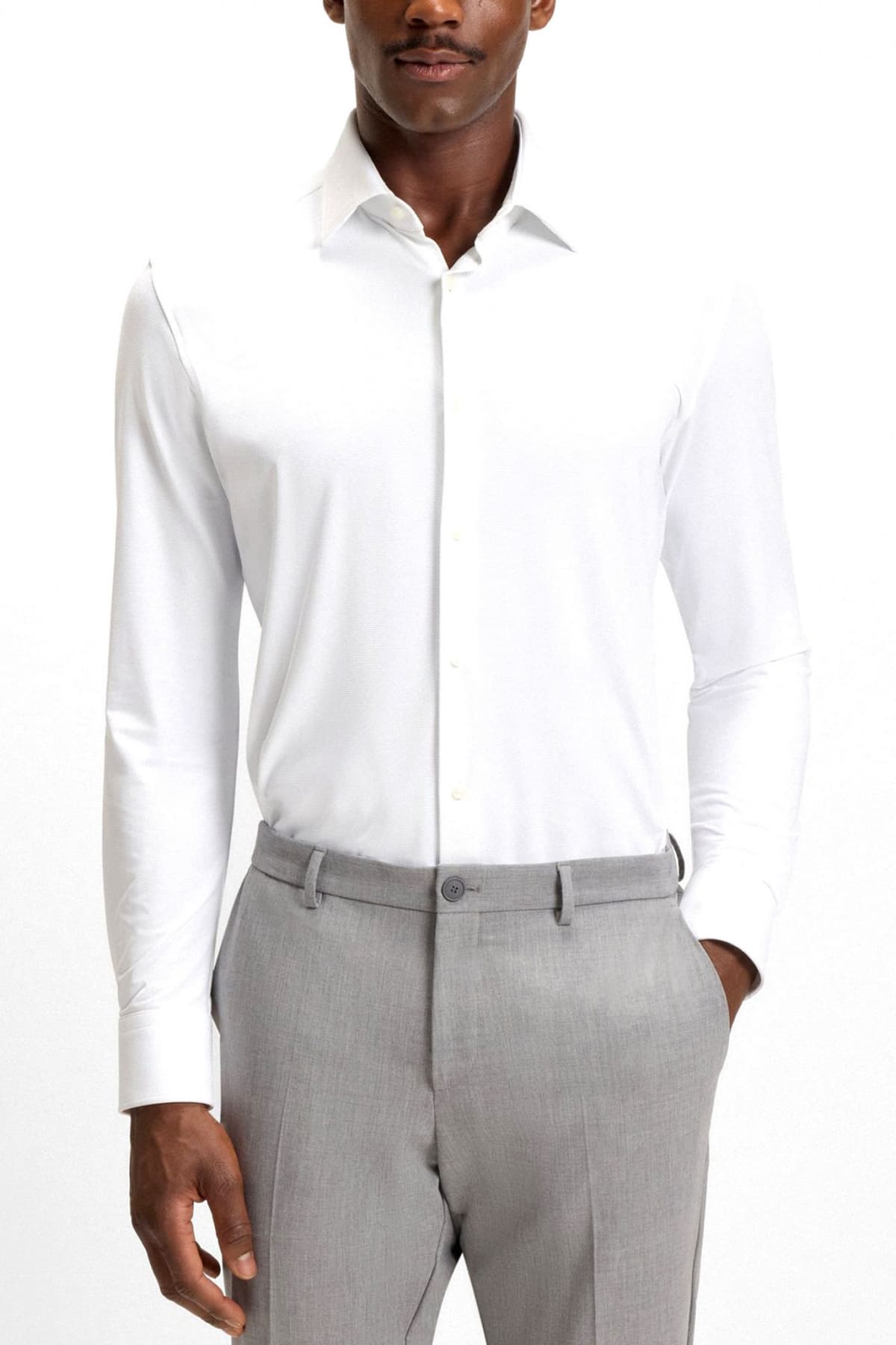 BOSS PERFORMANCE ΠΟΥΚΑΜΙΣΟ ΜΙΚΡΟΣΧΕΔΙΟ SLIM FIT P-ANK-KENT-C1-222 ΛΕΥΚΟ