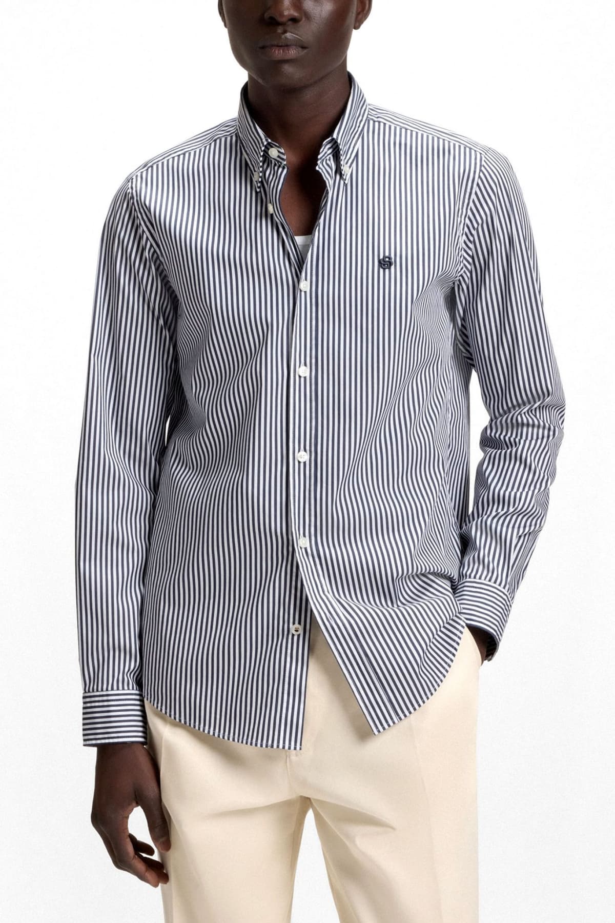 BOSS ΠΟΥΚΑΜΙΣΟ ΡΙΓΕ BUTTON DOWN SLIM FIT STRETCH H-ROAN-BD-E-C1-253 ΛΕΥΚΟ-ΜΠΛΕ