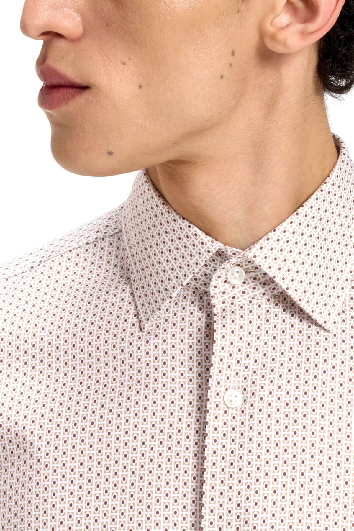 BOSS ΠΟΥΚΑΜΙΣΟ ΜΙΚΡΟΣΧΕΔΙΟ SLIM FIT H-HANK-KENT-C1-214 ΜΠΕΖ-ΚΑΦΕ