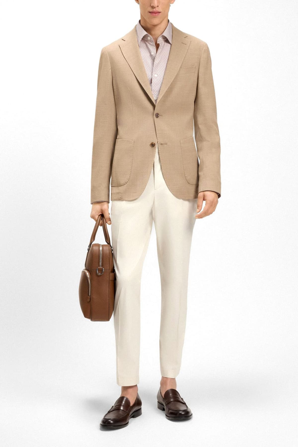 BOSS ΠΟΥΚΑΜΙΣΟ ΜΙΚΡΟΣΧΕΔΙΟ SLIM FIT H-HANK-KENT-C1-214 ΜΠΕΖ-ΚΑΦΕ