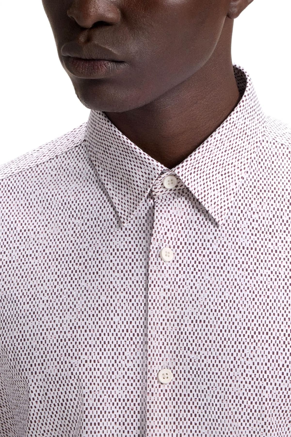 BOSS ΠΟΥΚΑΜΙΣΟ ΜΙΚΡΟΣΧΕΔΙΟ SLIM FIT P-ROAN-KENT-C1-233 ΛΕΥΚΟ-ΜΠΕΖ-ΚΑΦΕ