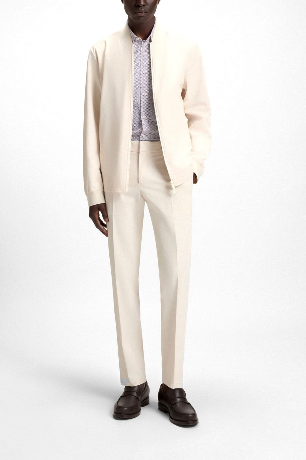 BOSS ΠΟΥΚΑΜΙΣΟ ΜΙΚΡΟΣΧΕΔΙΟ SLIM FIT P-ROAN-KENT-C1-233 ΛΕΥΚΟ-ΜΠΕΖ-ΚΑΦΕ