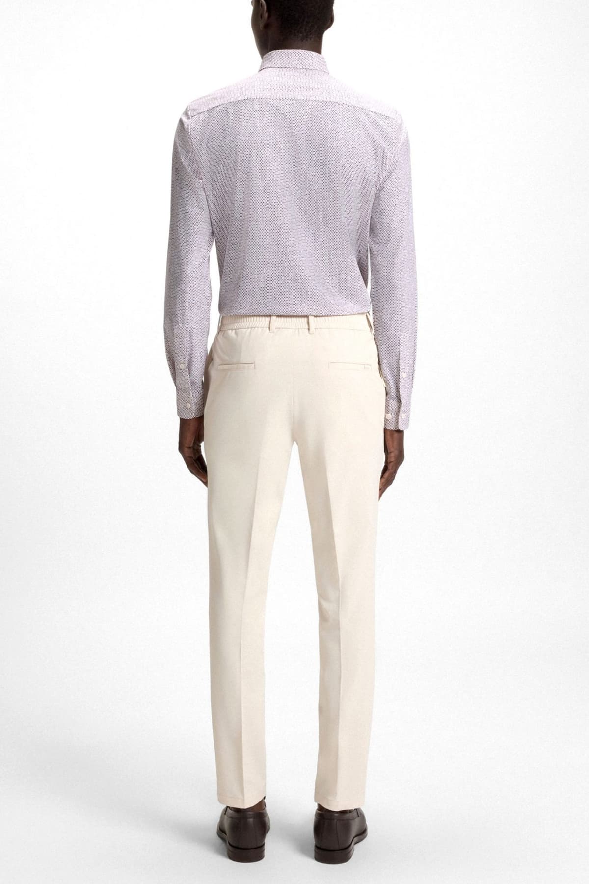 BOSS ΠΟΥΚΑΜΙΣΟ ΜΙΚΡΟΣΧΕΔΙΟ SLIM FIT P-ROAN-KENT-C1-233 ΛΕΥΚΟ-ΜΠΕΖ-ΚΑΦΕ