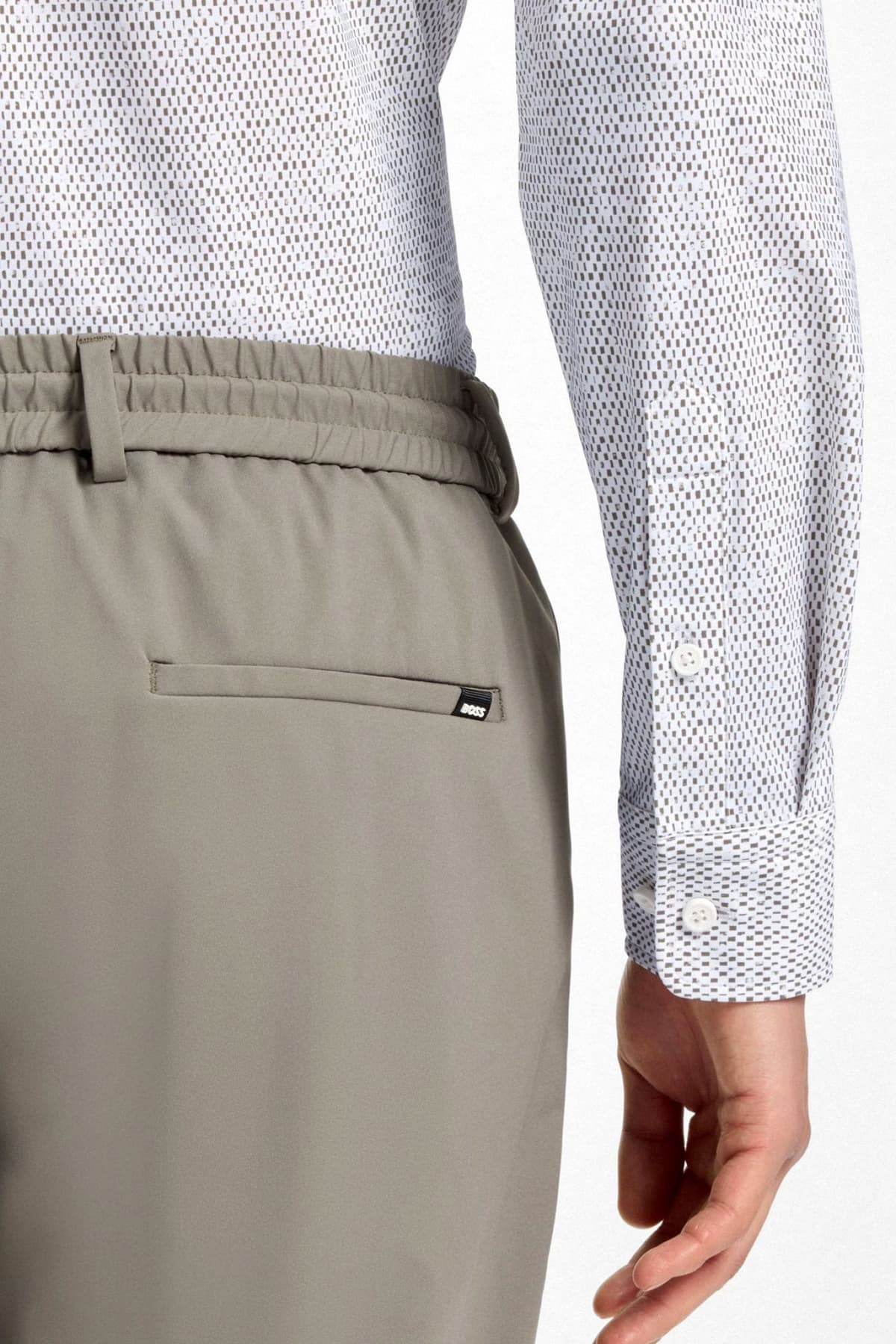 BOSS ΠΟΥΚΑΜΙΣΟ ΜΙΚΡΟΣΧΕΔΙΟ SLIM FIT P-ROAN-KENT-C1-233 ΛΕΥΚΟ-ΧΑΚΙ