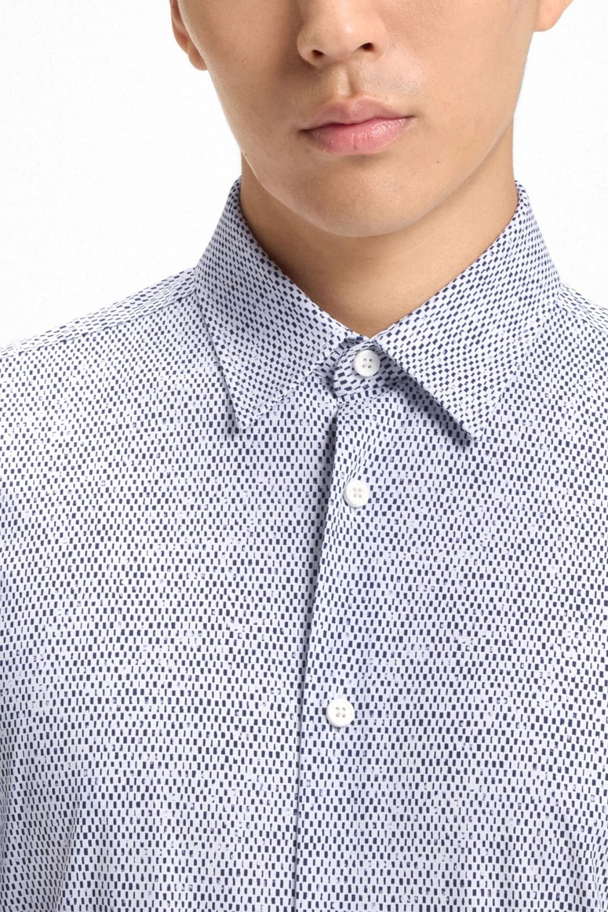 BOSS ΠΟΥΚΑΜΙΣΟ ΜΙΚΡΟΣΧΕΔΙΟ SLIM FIT P-ROAN-KENT-C1-233 ΜΠΛΕ-ΛΕΥΚΟ