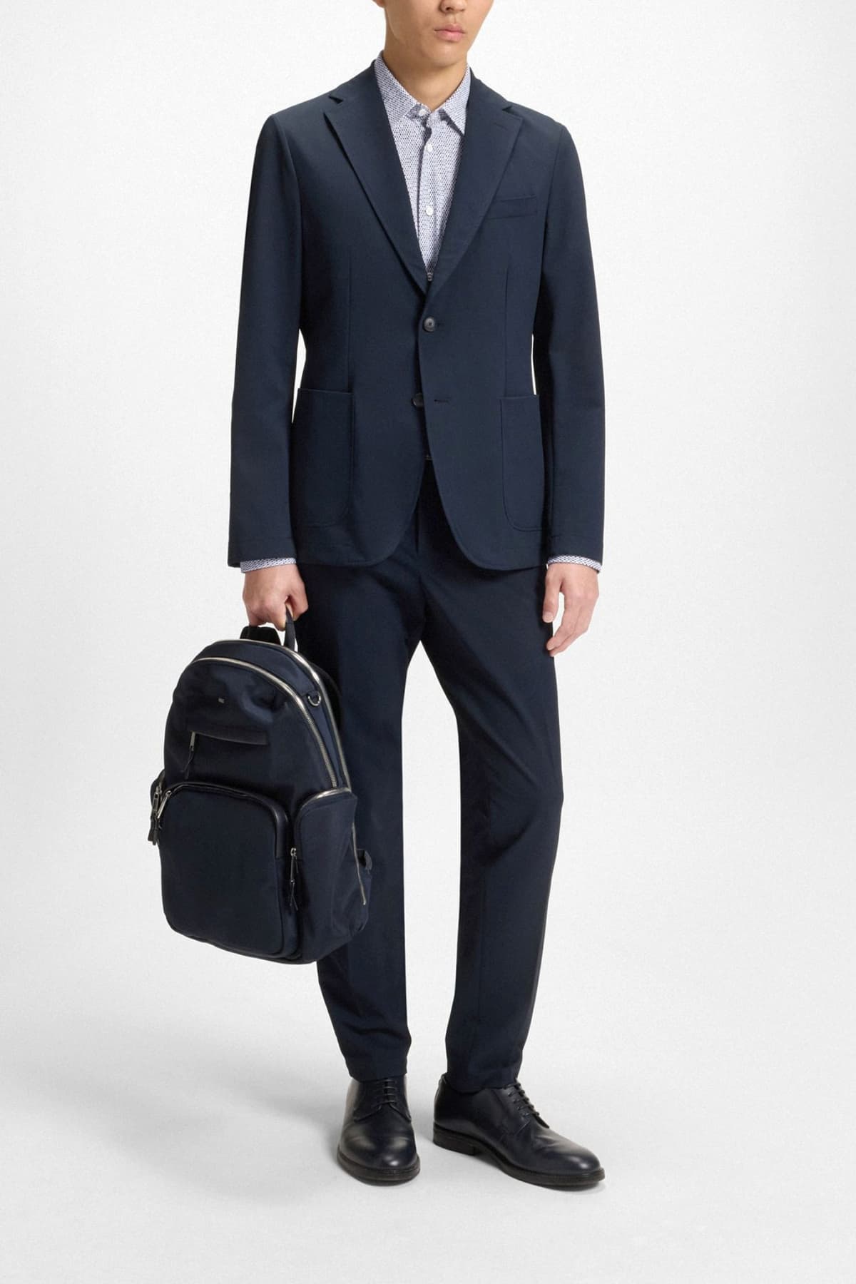 BOSS ΠΟΥΚΑΜΙΣΟ ΜΙΚΡΟΣΧΕΔΙΟ SLIM FIT P-ROAN-KENT-C1-233 ΜΠΛΕ-ΛΕΥΚΟ