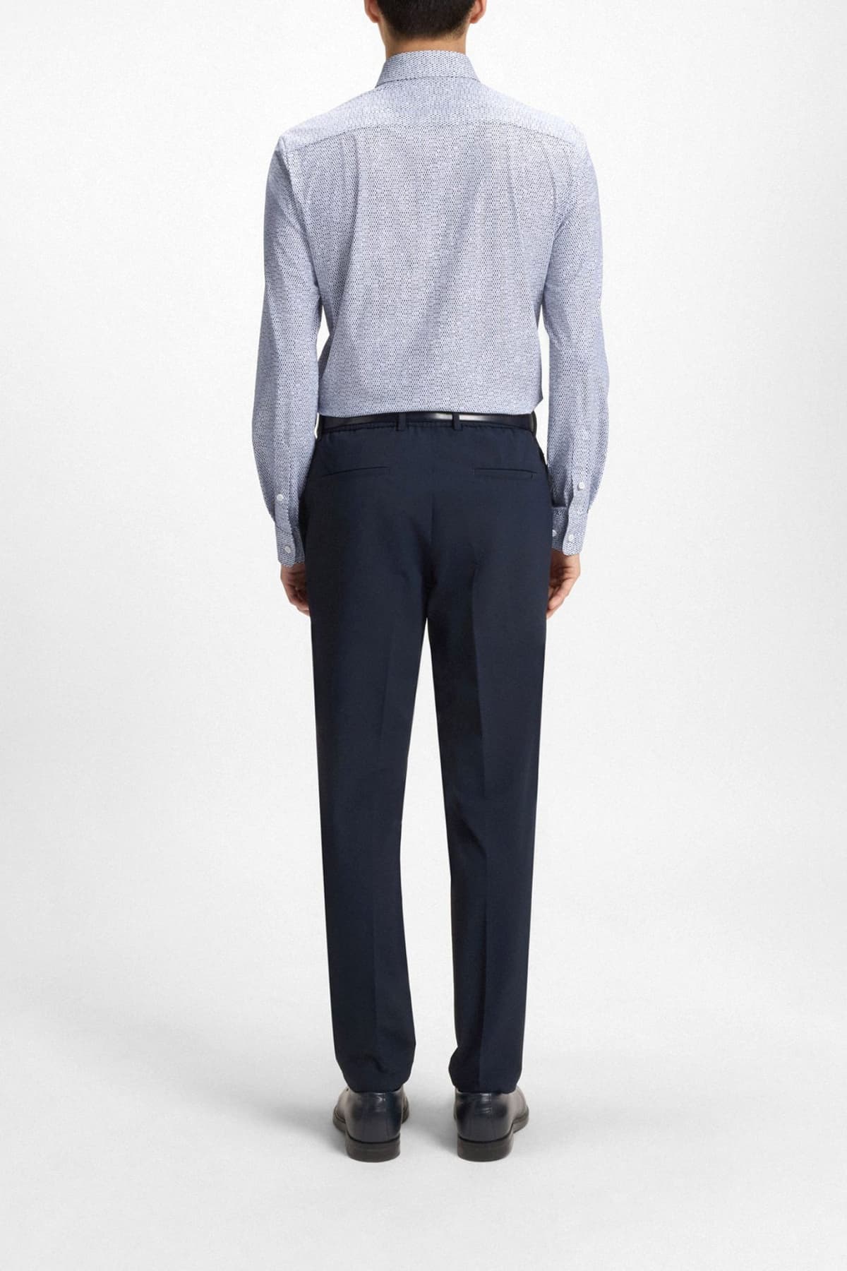 BOSS ΠΟΥΚΑΜΙΣΟ ΜΙΚΡΟΣΧΕΔΙΟ SLIM FIT P-ROAN-KENT-C1-233 ΜΠΛΕ-ΛΕΥΚΟ