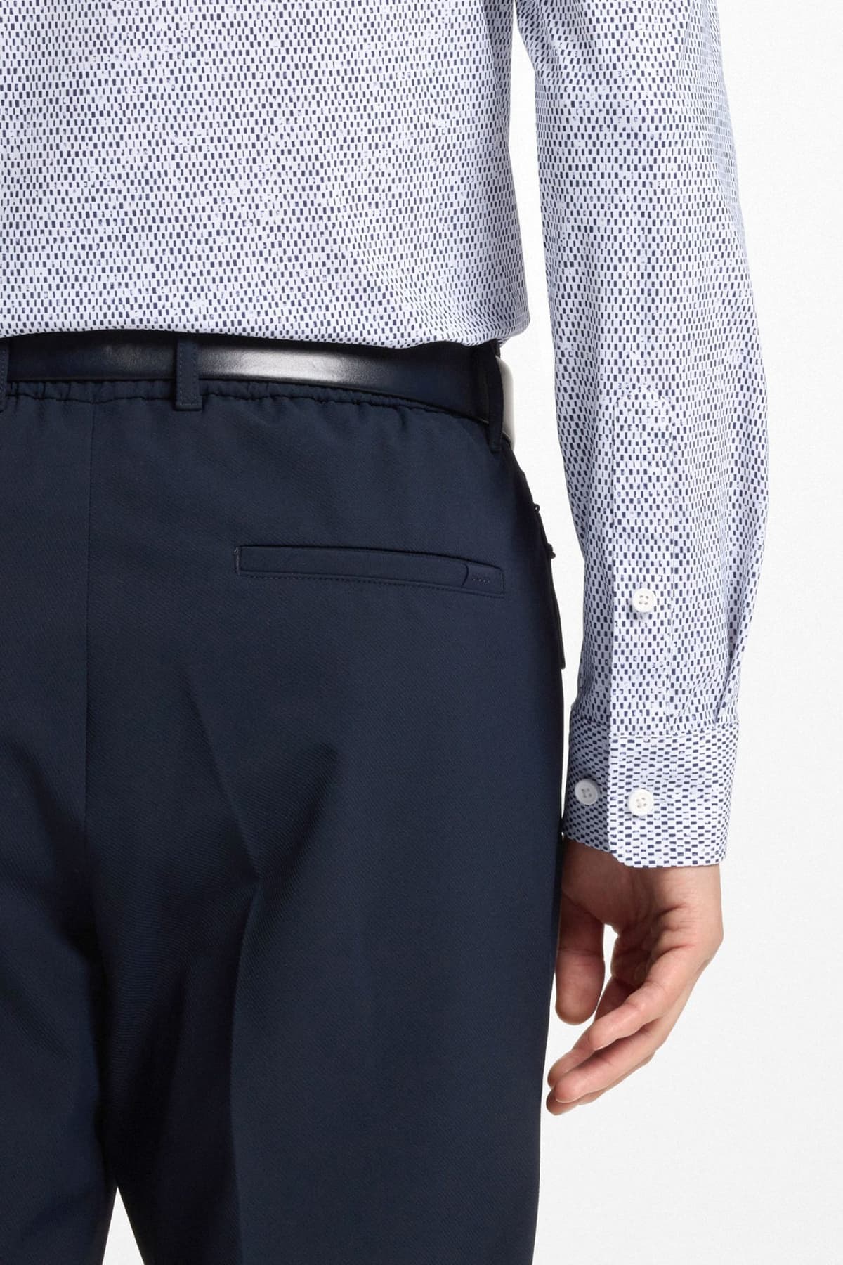 BOSS ΠΟΥΚΑΜΙΣΟ ΜΙΚΡΟΣΧΕΔΙΟ SLIM FIT P-ROAN-KENT-C1-233 ΜΠΛΕ-ΛΕΥΚΟ