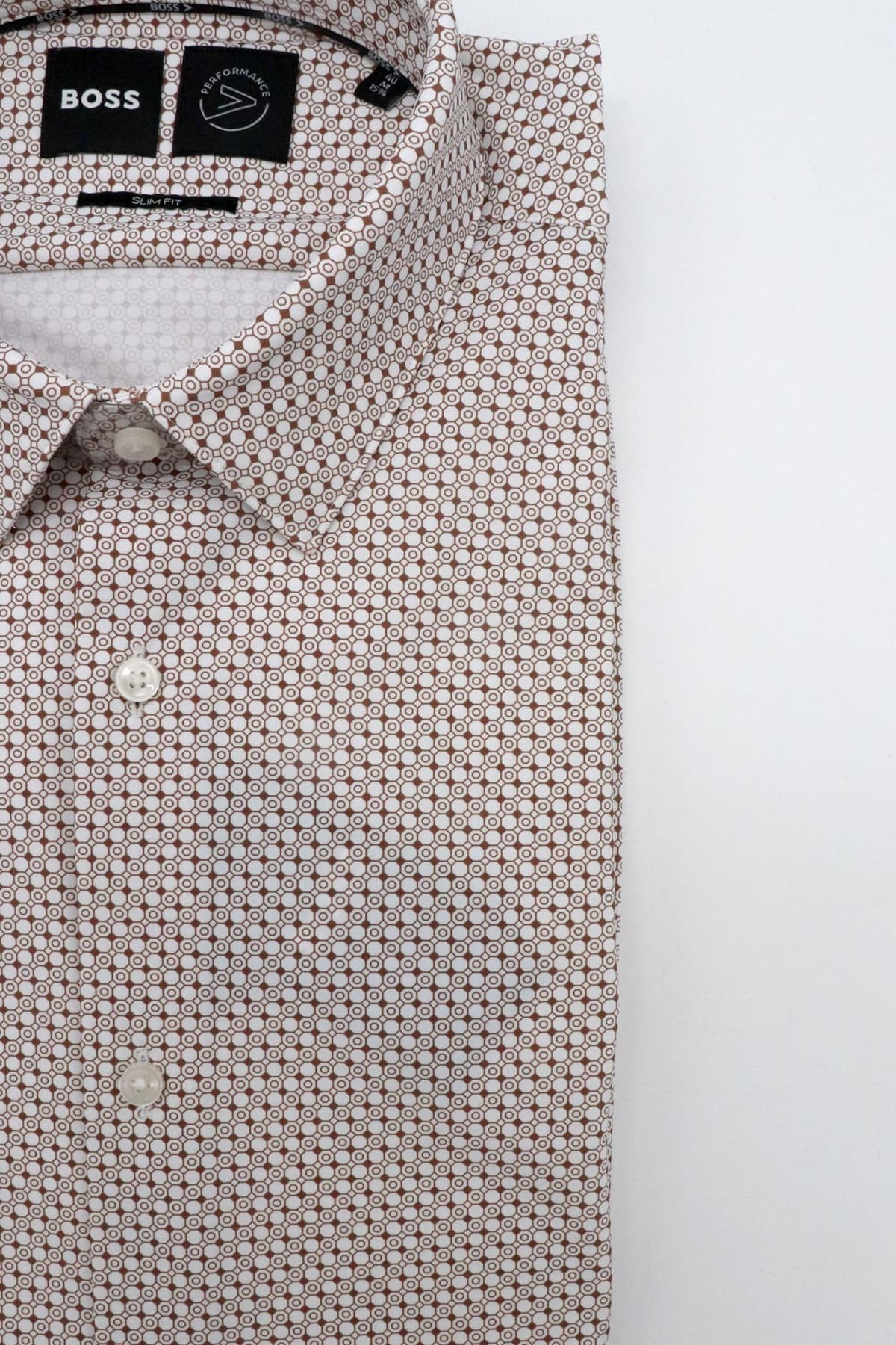 BOSS PERFORMANCE ΠΟΥΚΑΜΙΣΟ ΜΙΚΡΟΣΧΕΔΙΟ SLIM FIT P-HANK-S-KENT-C1-222 ΚΑΦΕ-ΛΕΥΚΟ