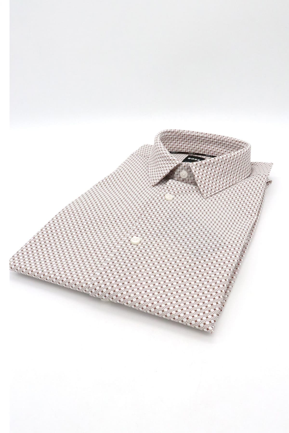 BOSS PERFORMANCE ΠΟΥΚΑΜΙΣΟ ΜΙΚΡΟΣΧΕΔΙΟ SLIM FIT P-HANK-S-KENT-C1-222 ΚΑΦΕ-ΛΕΥΚΟ