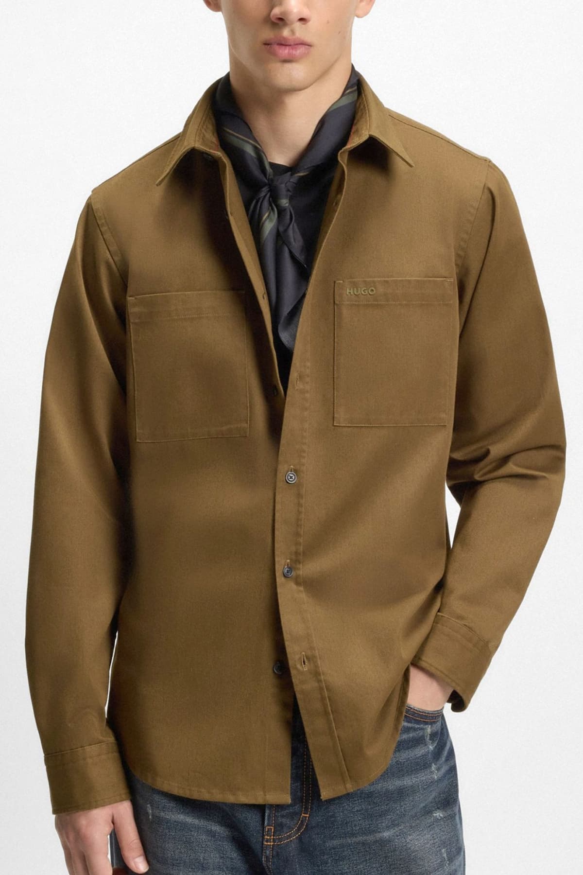 HUGO ΦΟΥΛΑΡΙ BANDANA CM60X60 FLORAL XAKI-MAΥΡΟ