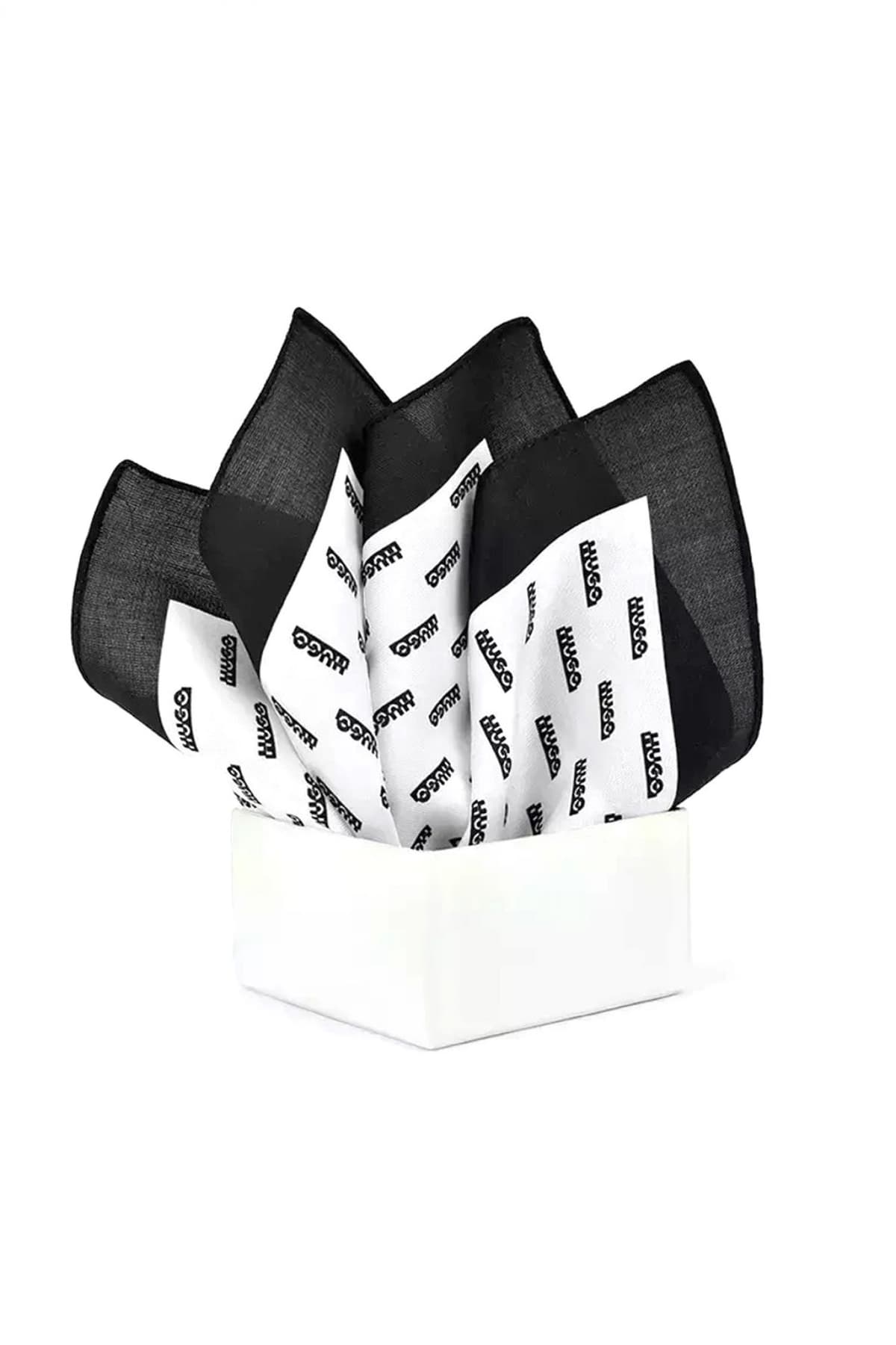 HUGO POCHETTE POCKETSQUARE 33X33 ΛΕΥΚΟ-ΜΑΥΡΟ