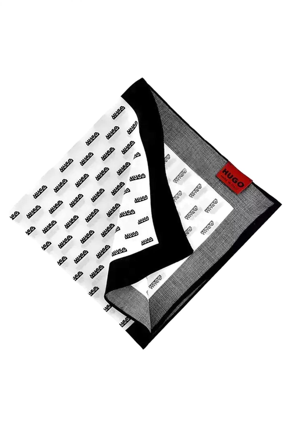 HUGO POCHETTE POCKETSQUARE 33X33 ΛΕΥΚΟ-ΜΑΥΡΟ