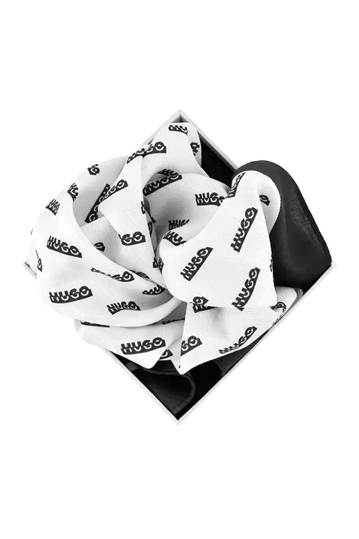 HUGO POCHETTE POCKETSQUARE 33X33 ΛΕΥΚΟ-ΜΑΥΡΟ