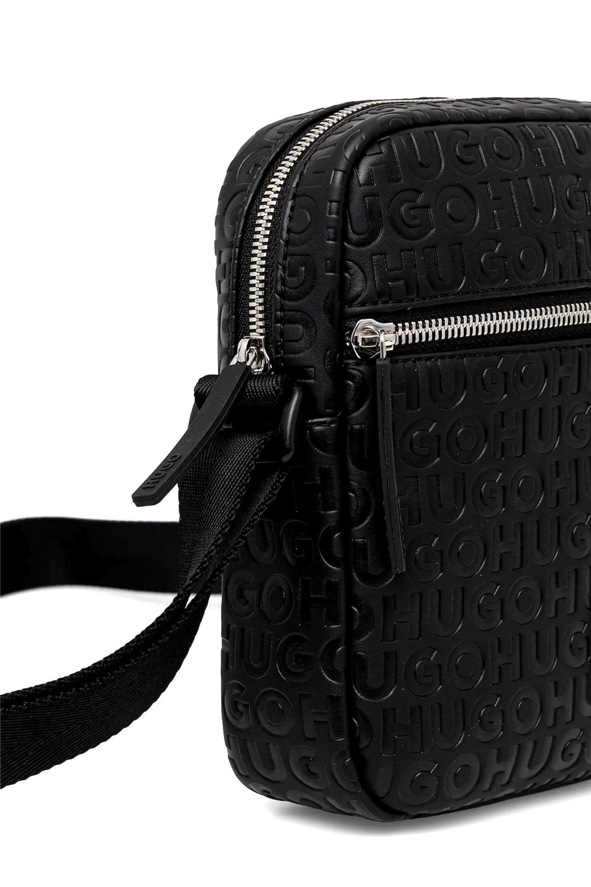 HUGO ΤΣΑΝΤΑΚΙ ETHON2.0HI_M_NS ZIP CROSS BODY ALL OVER LOGO ΜΑΥΡΟ