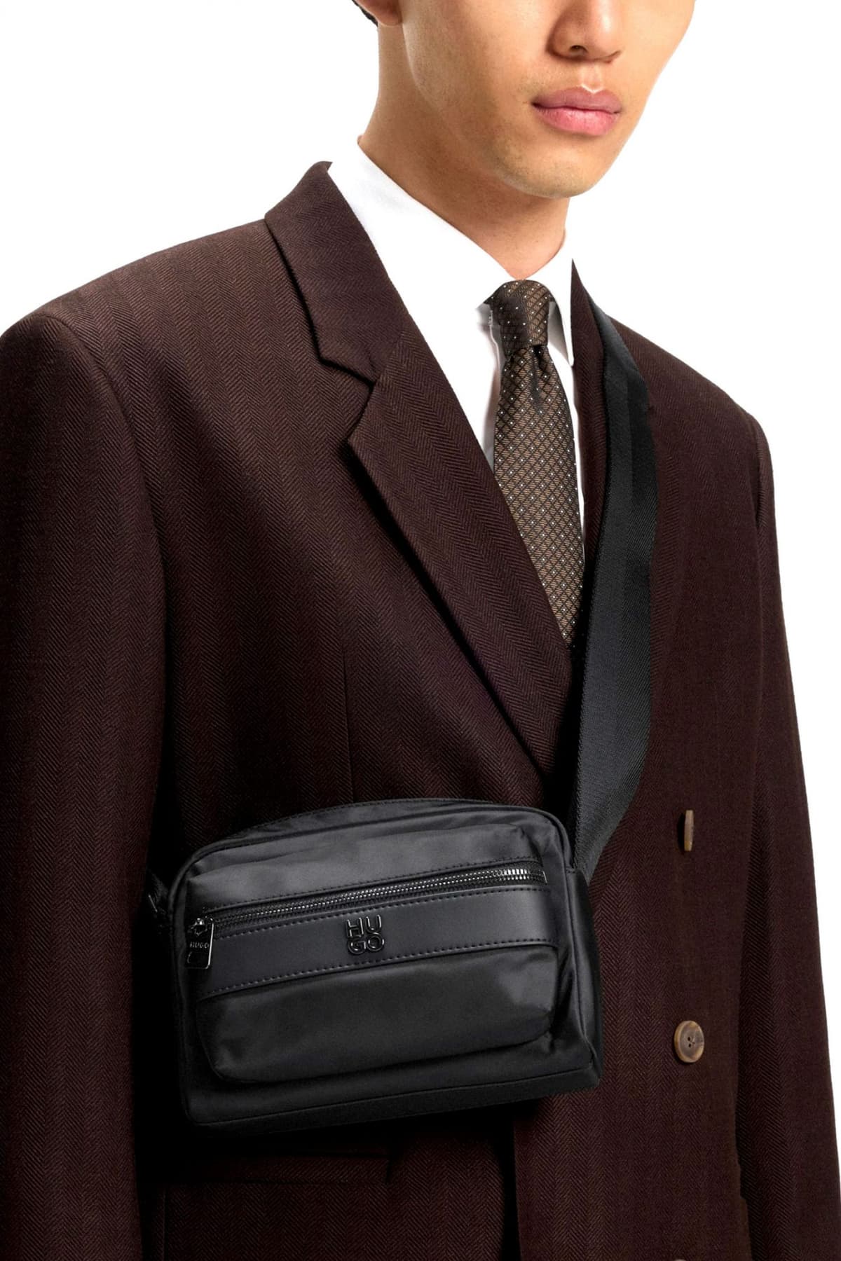 HUGO ΤΣΑΝΤΑΚΙ CROSSBODY QUANTIC_N_EW CROSSB LOGO ΜΕΤΑΛΛΙΚΟ ΜΑΥΡΟ