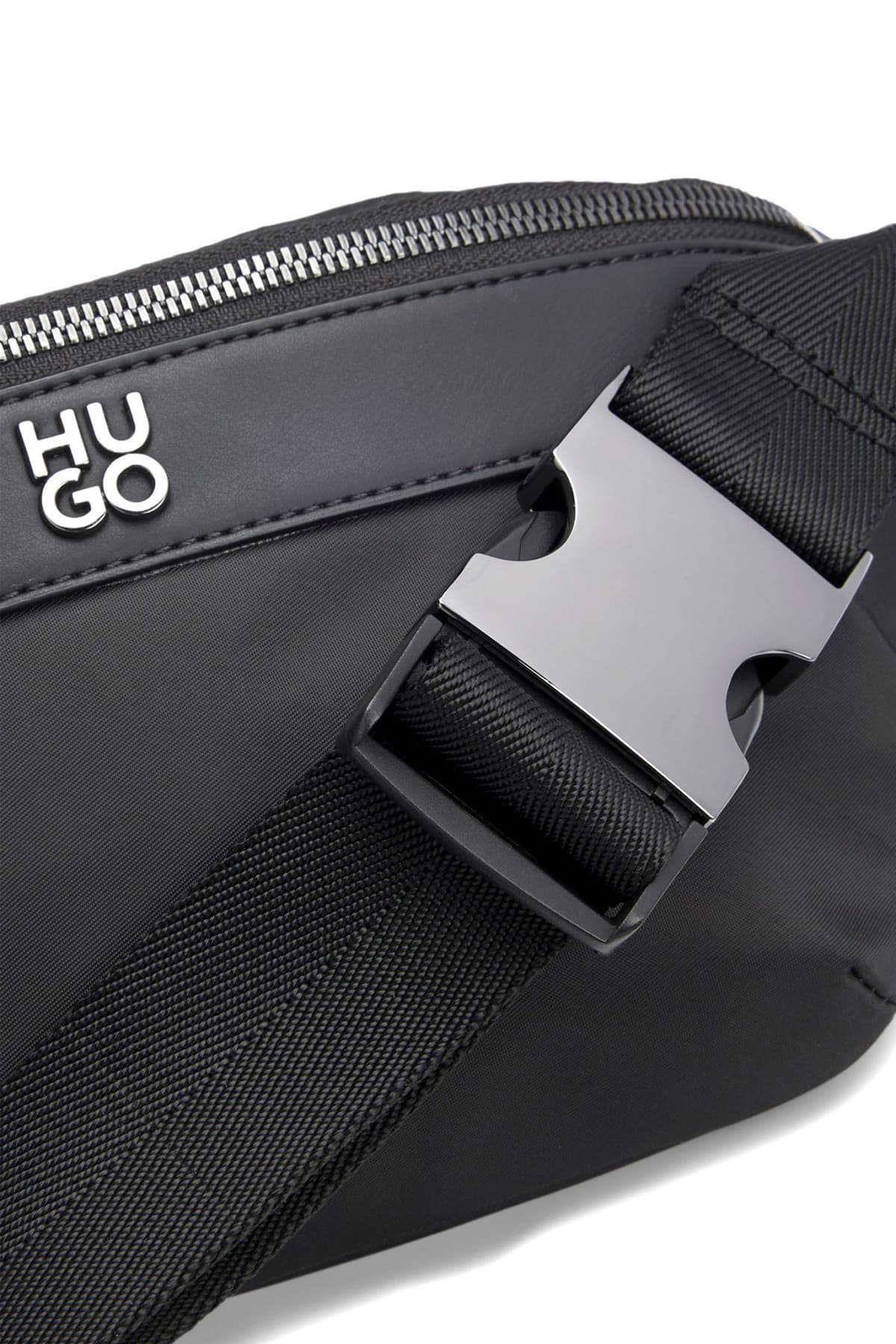 HUGO ΤΣΑΝΤΑΚΙ ΜΕΣΗΣ QUANTIC_N_BUMBAG LOGO ΜΕΤΑΛΛΙΚΟ ΜΑΥΡΟ