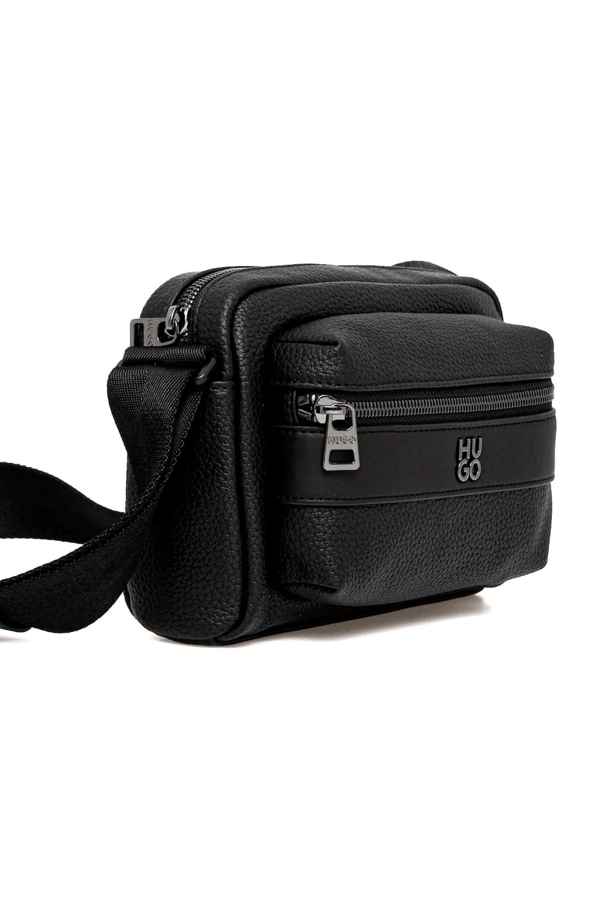 HUGO ΤΣΑΝΤΑΚΙ CROSSBODY QUANTIC_EW CROSSB LOGO ΜΕΤΑΛΛΙΚΟ ΜΑΥΡΟ