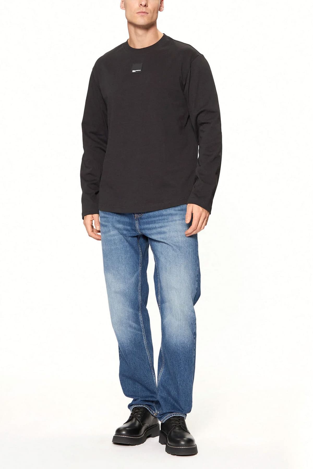 KARL LAGERFELD JEANS T-SHIRT LOGO REG LS CURVED HEM TEE ΜΑΥΡΟ