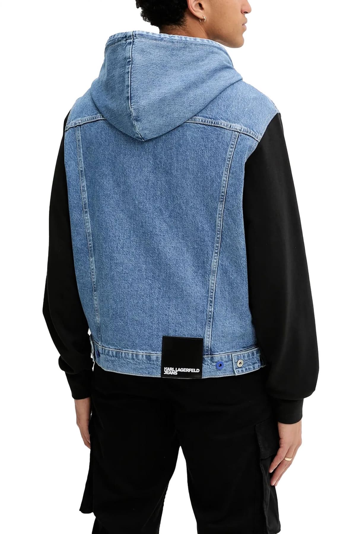 KARL LAGERFELD JEANS JACKET KLJ MIX MATERIAL ΜΠΟΥΦΑΝ ΚΟΥΚΟΥΛΑ ΜΠΛΕ JEANS