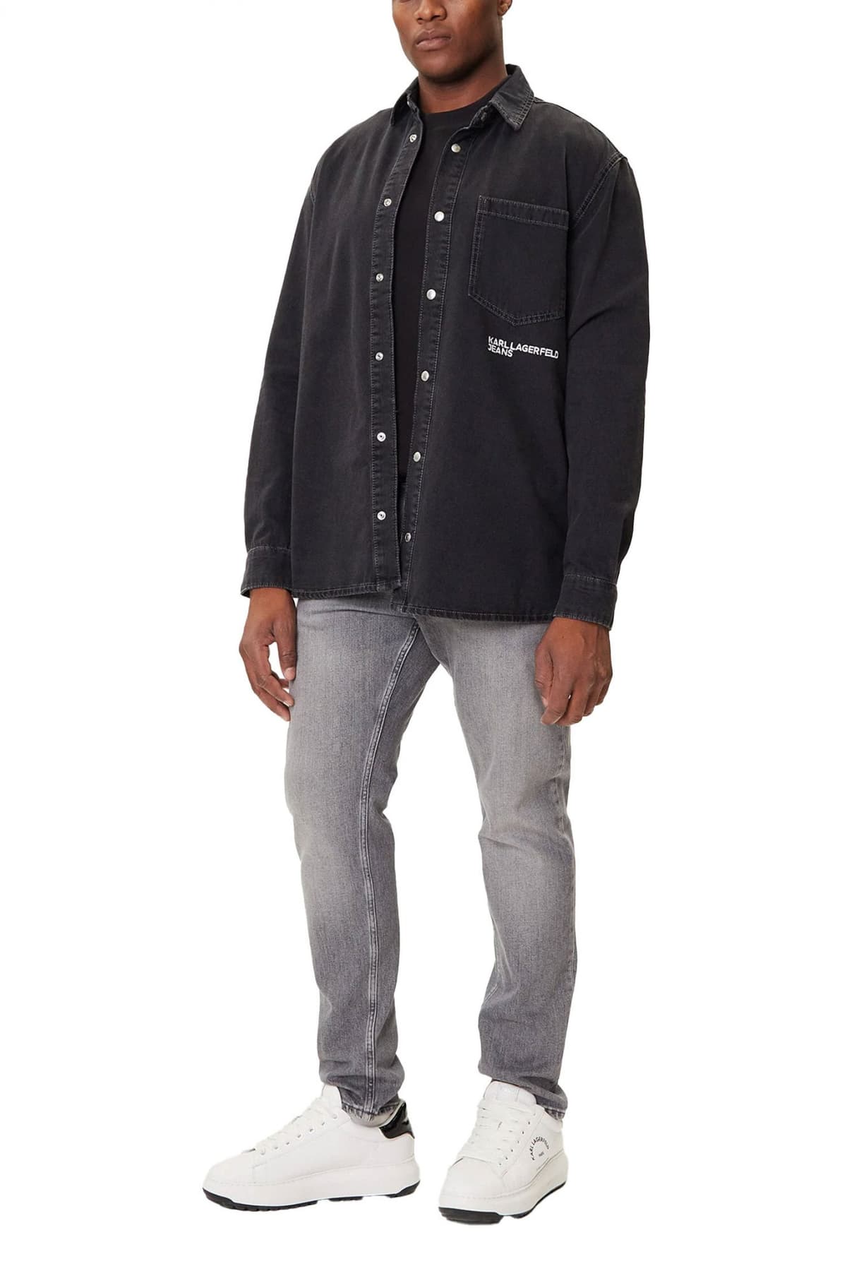KARL LAGERFELD JEANS ΠΟΥΚΑΜΙΣΟ ΤΖΙΝ REGULAR DENIM SHIRT ΜΑΥΡΟ