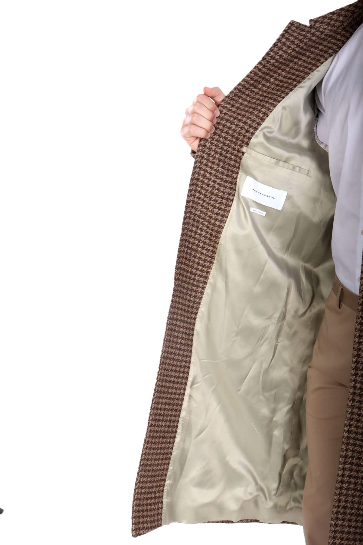 BALDESSARINI ΠΑΛΤΟ ΜΙΚΡΟΣΧΕΔΙΟ CONTEMPORARY FIT CONNER-L ΜΠΕΖ-ΚΑΦΕ