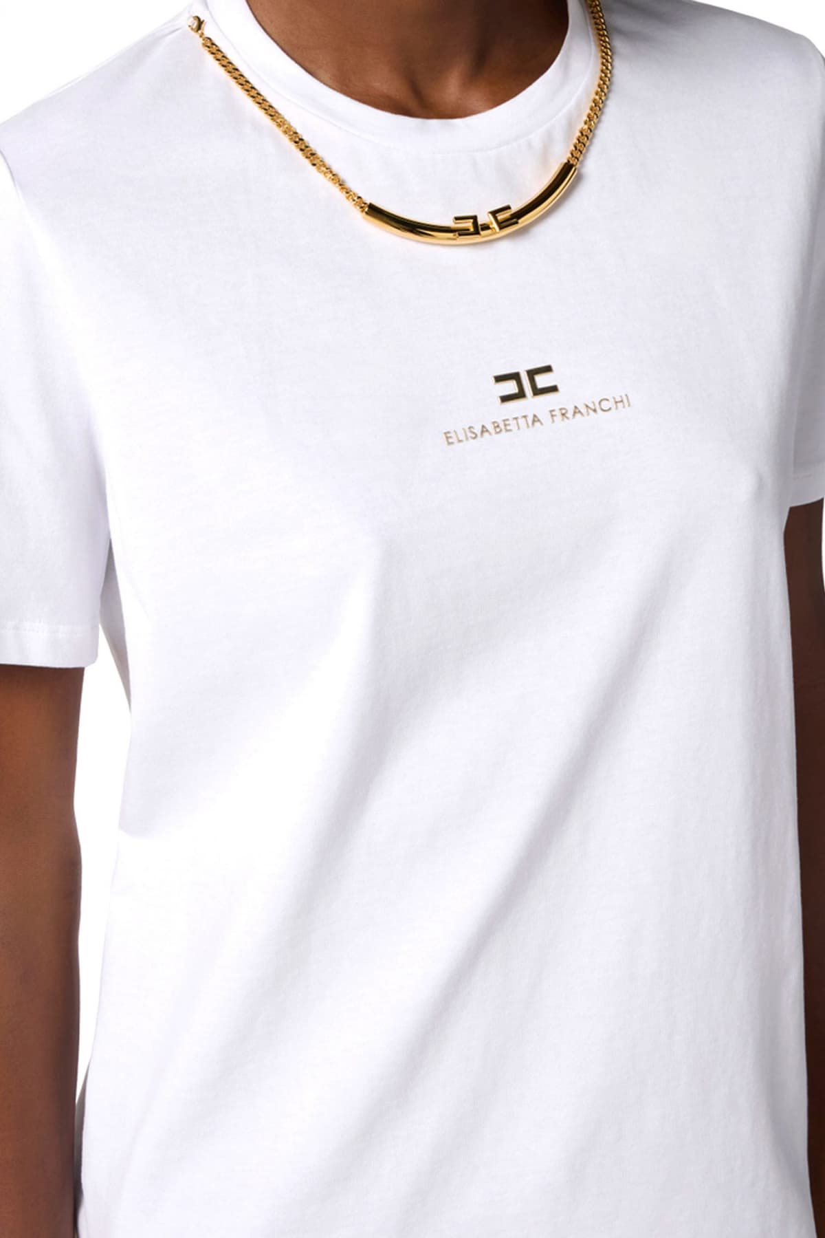 ELISABETTA FRANCHI T-SHIRT CREW NECK ΑΛΥΣΙΔΑ LOGO ΛΕΥΚΟ