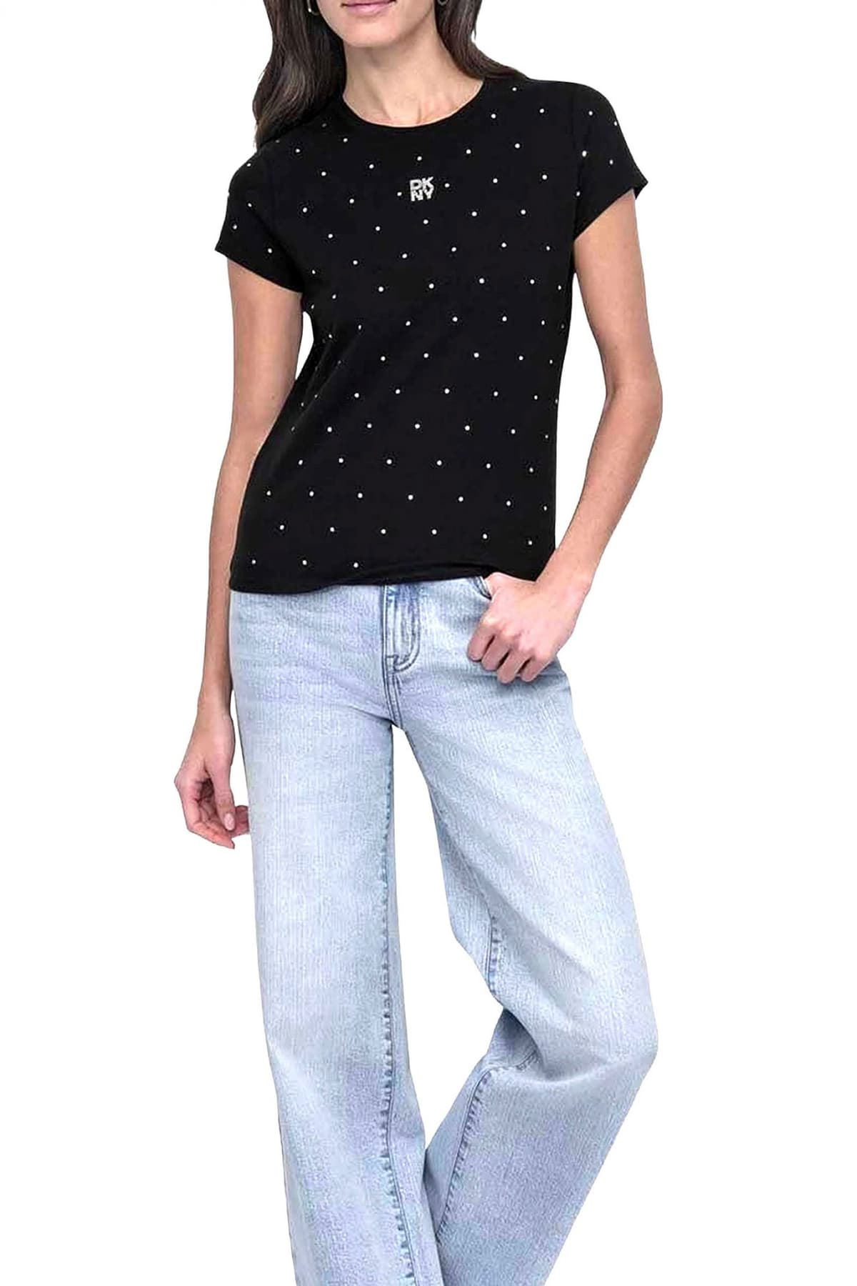 DKNY T-SHIRT CREW NECK LOGO STRASS ΜΑΥΡΟ