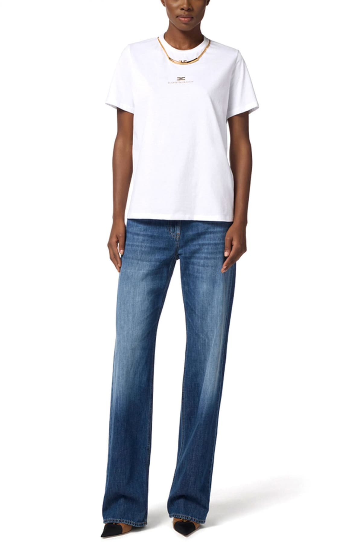 ELISABETTA FRANCHI T-SHIRT CREW NECK ΑΛΥΣΙΔΑ LOGO ΛΕΥΚΟ