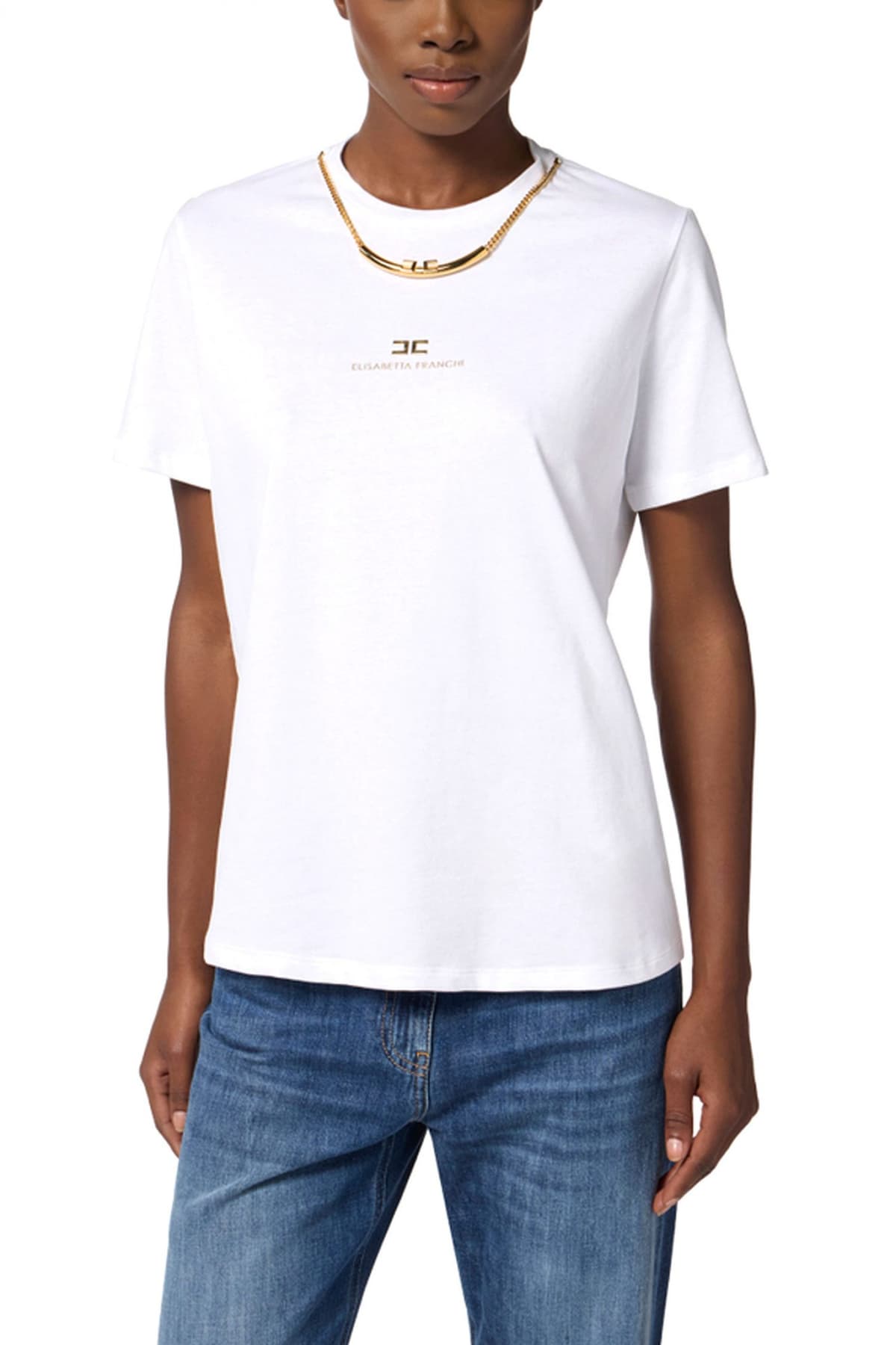 ELISABETTA FRANCHI T-SHIRT CREW NECK ΑΛΥΣΙΔΑ LOGO ΛΕΥΚΟ