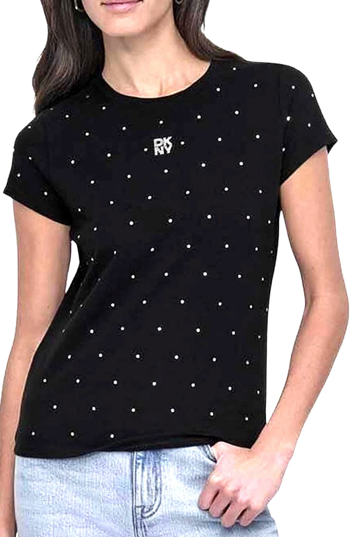 DKNY T-SHIRT CREW NECK LOGO STRASS ΜΑΥΡΟ