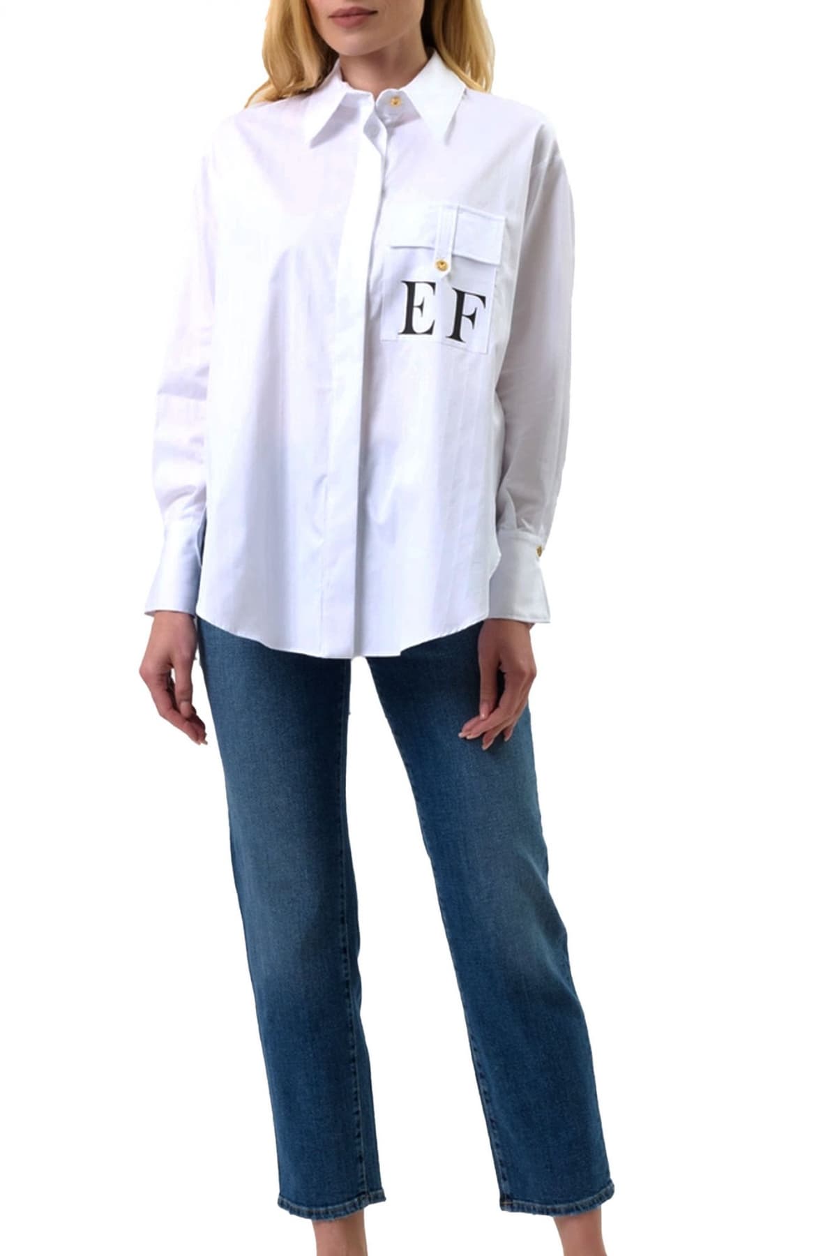 ELISABETTA FRANCHI ΠΟΥΚΑΜΙΣΟ ΡΙΓΕ LOGO POCKET ΛΕΥΚΟ