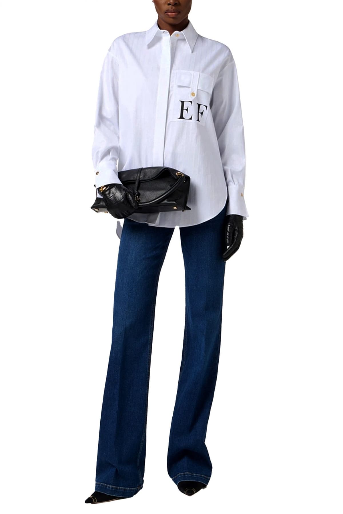 ELISABETTA FRANCHI ΠΟΥΚΑΜΙΣΟ ΡΙΓΕ LOGO POCKET ΛΕΥΚΟ