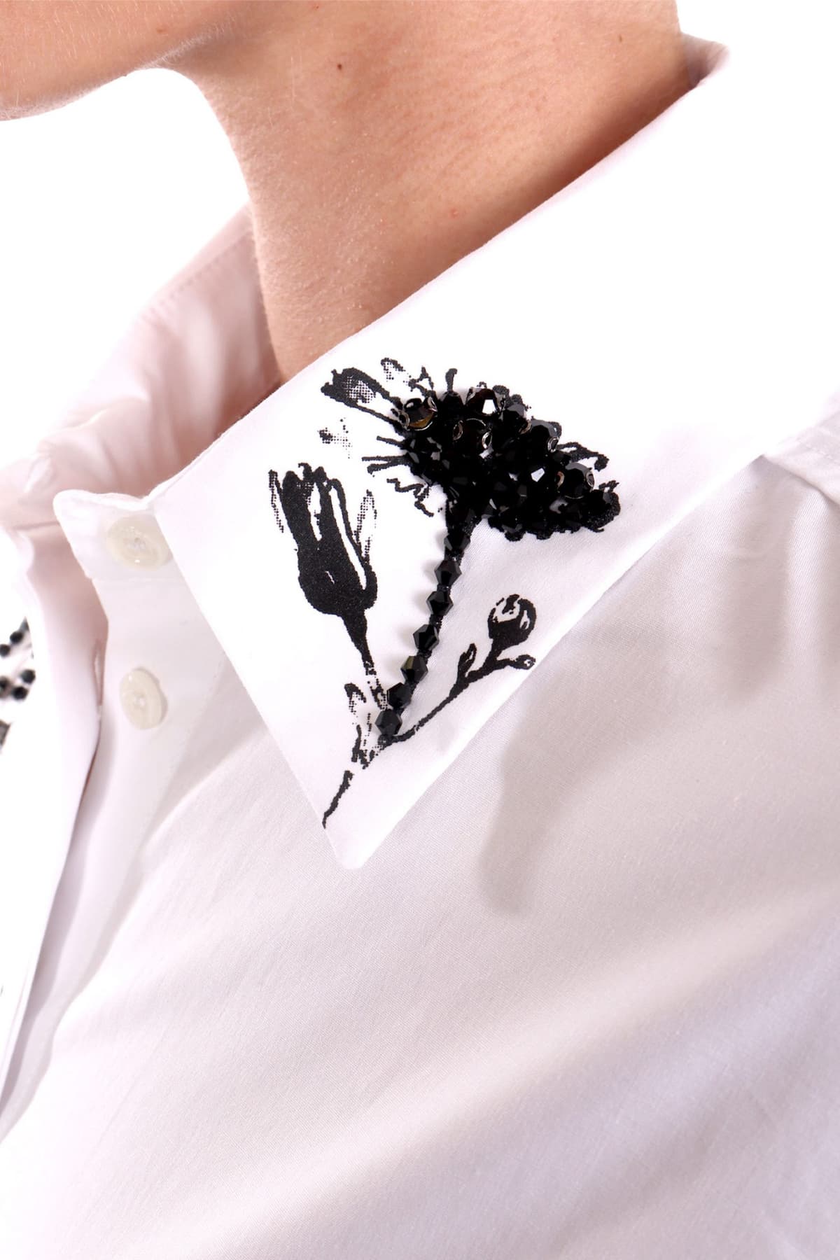 LIU-JO ΠΟΥΚΑΜΙΣΟ FLORAL ΧΑΝΤΡΕΣ ΜΑΝΙΚΙ ΚΟΥΦΟΠΙΕΤΑ ΛΕΥΚΟ-ΜΑΥΡΟ