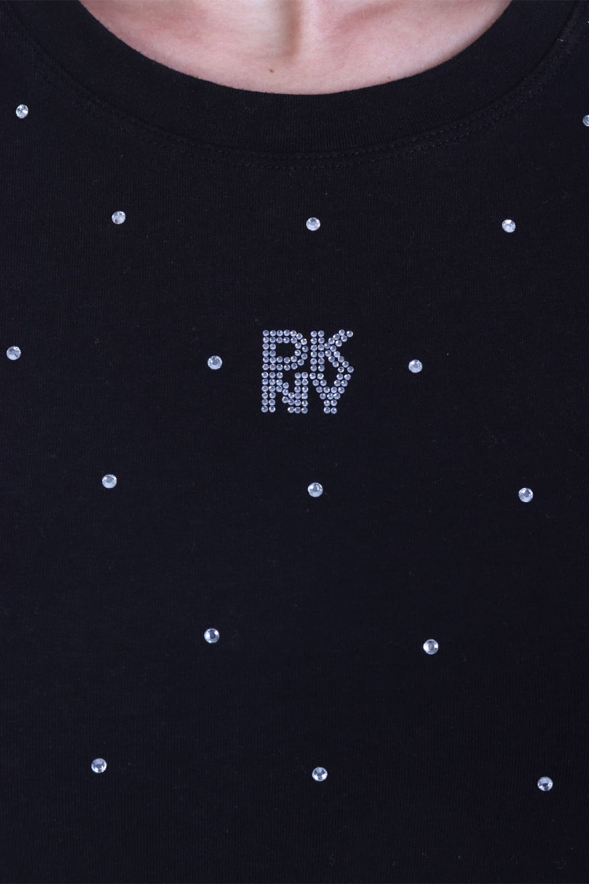 DKNY T-SHIRT CREW NECK LOGO STRASS ΜΑΥΡΟ