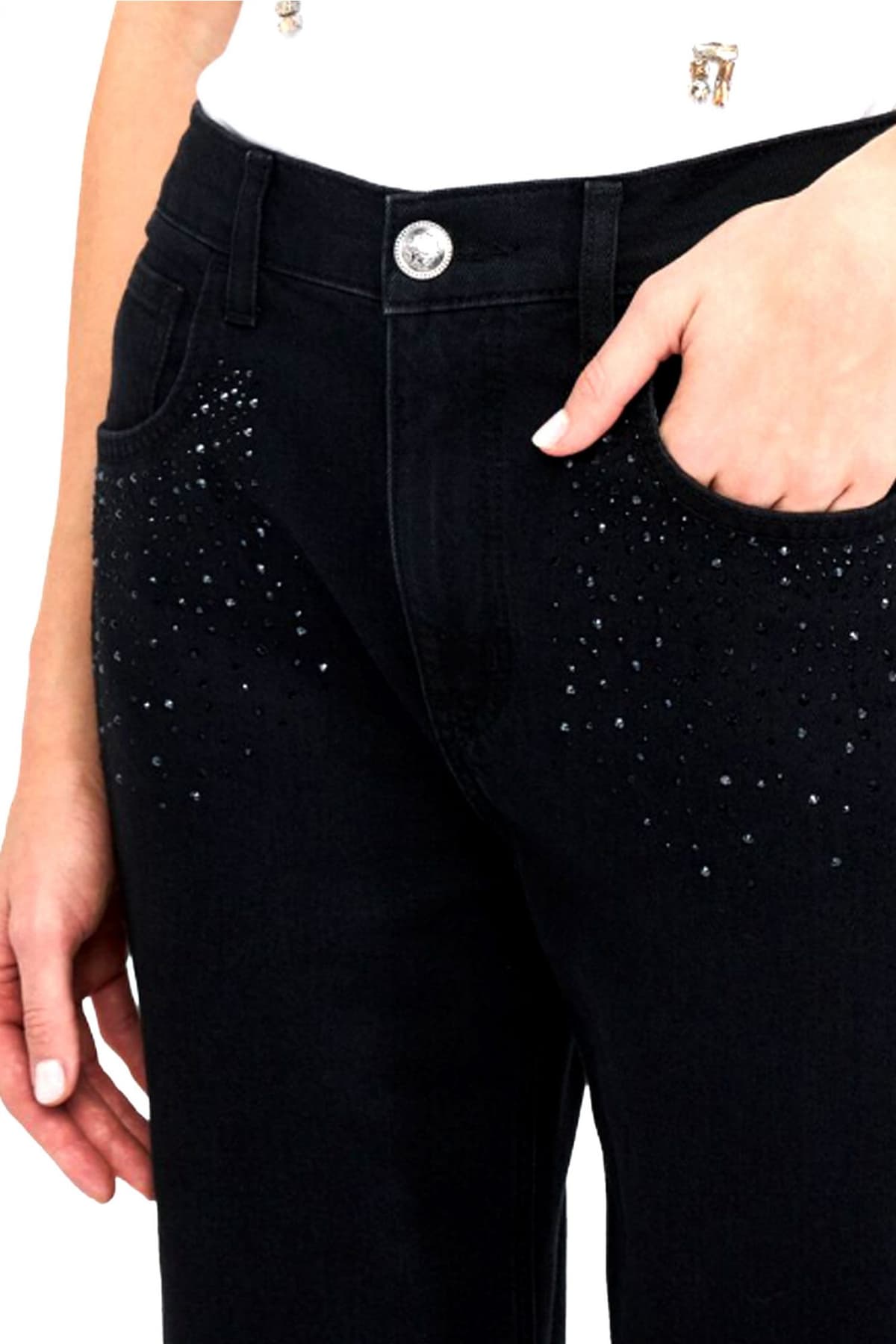 LIU-JO BETTER DENIM ΠΑΝΤΕΛΟΝΙ JEANS BOY CULT STRASS ΜΑΥΡΟ