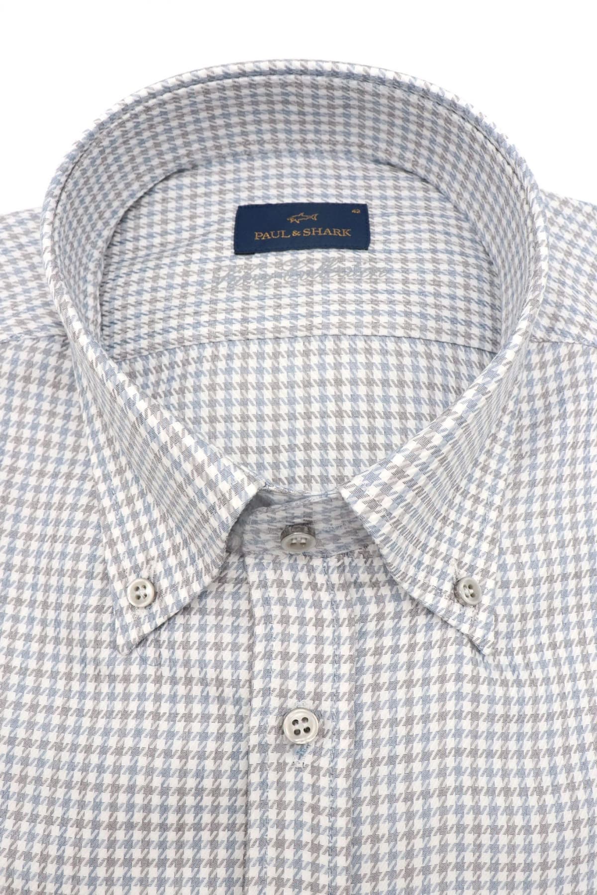 PAUL&SHARK ΠΟΥΚΑΜΙΣΟ BUTTON DOWN ΚΑΡΩ SILVER COLLECTION ΓΚΡΙ-ΛΕΥΚΟ