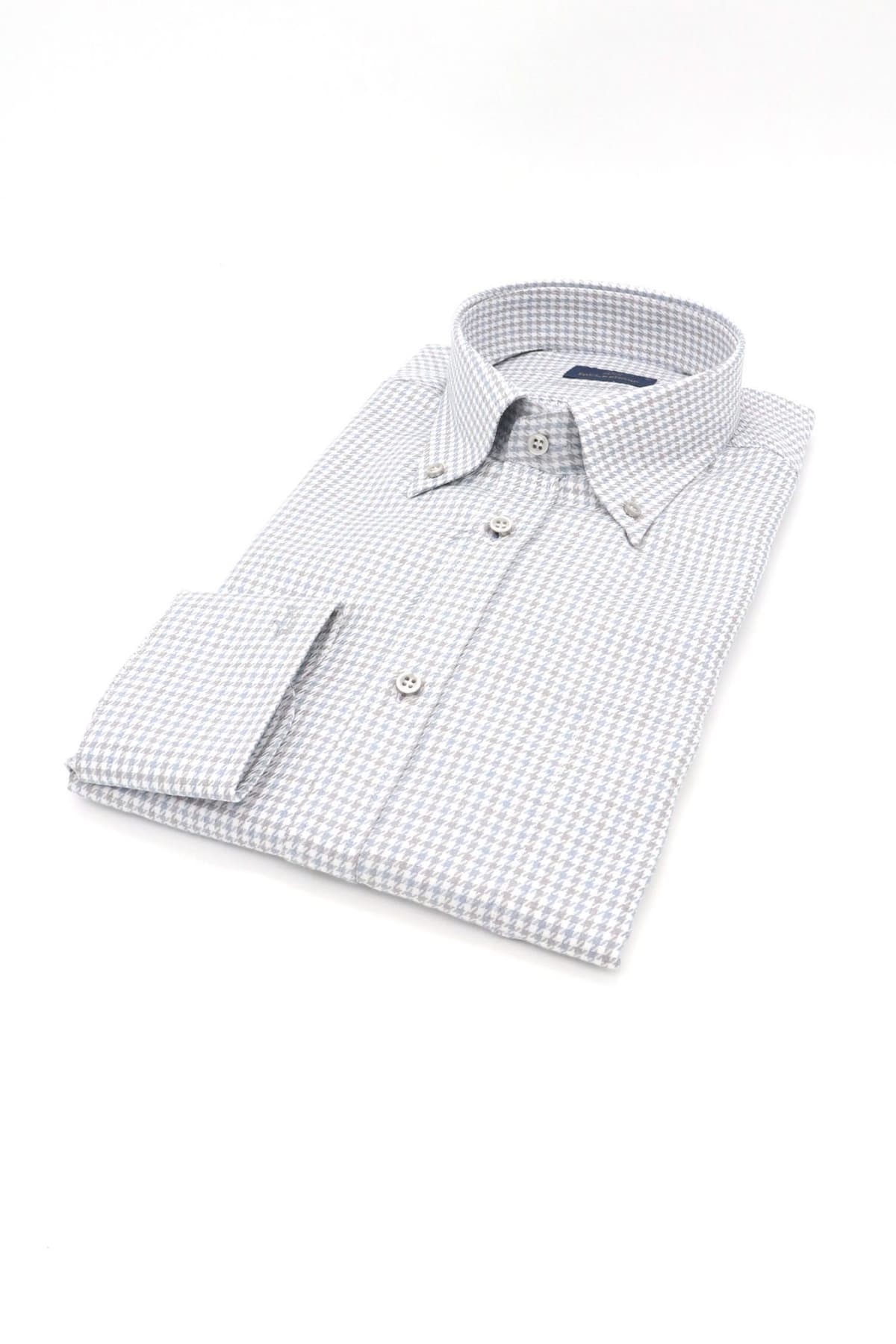 PAUL&SHARK ΠΟΥΚΑΜΙΣΟ BUTTON DOWN ΚΑΡΩ SILVER COLLECTION ΓΚΡΙ-ΛΕΥΚΟ