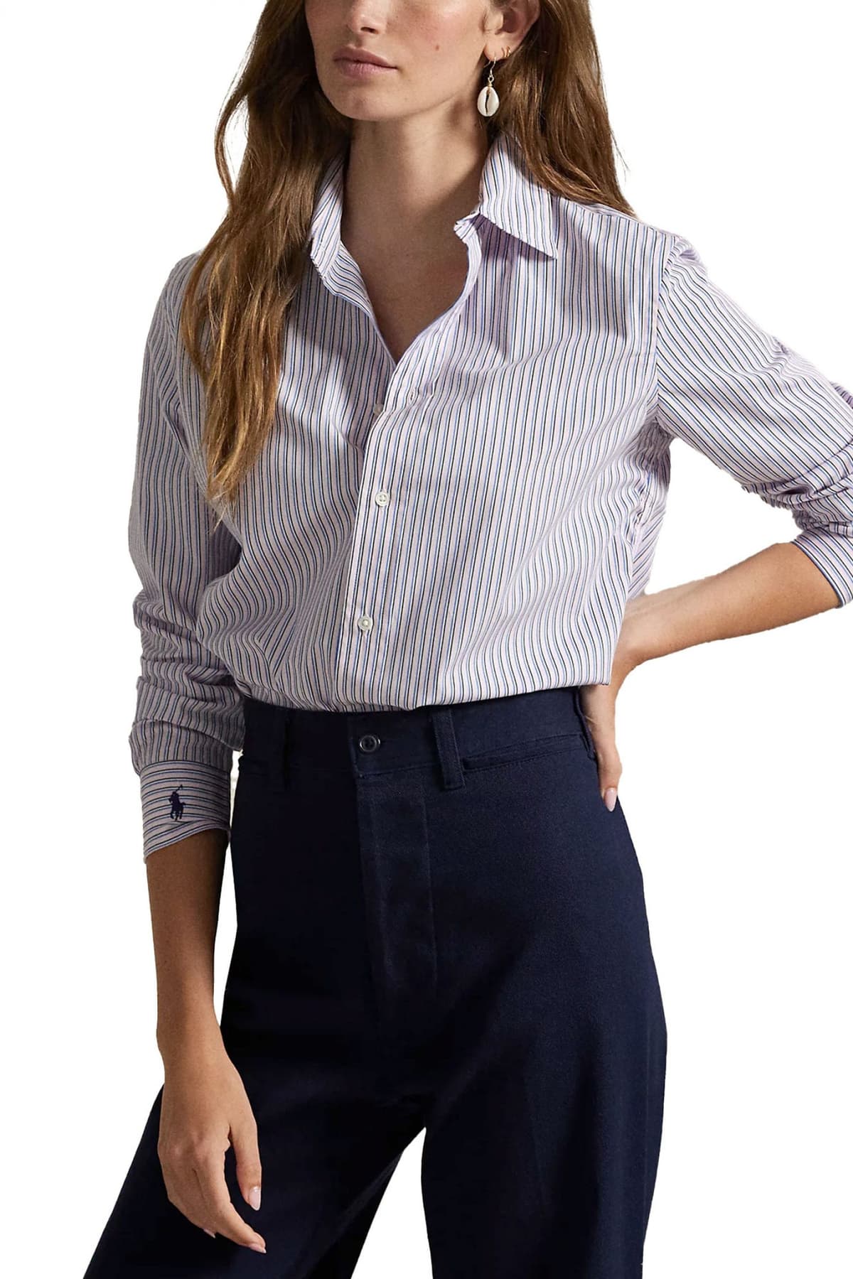 RALPH LAUREN ΠΟΥΚΑΜΙΣΟ STRETCH SLIM FIT ΡΙΓΕ ΜΩΒ