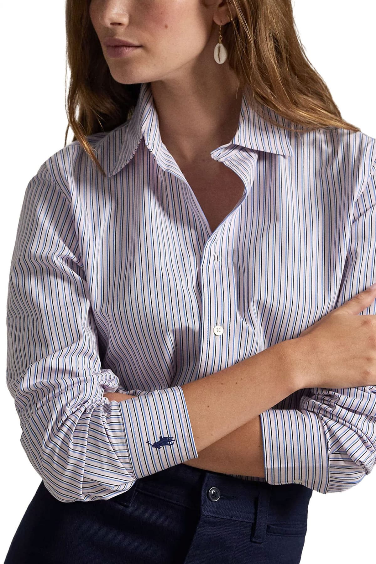 RALPH LAUREN ΠΟΥΚΑΜΙΣΟ STRETCH SLIM FIT ΡΙΓΕ ΜΩΒ