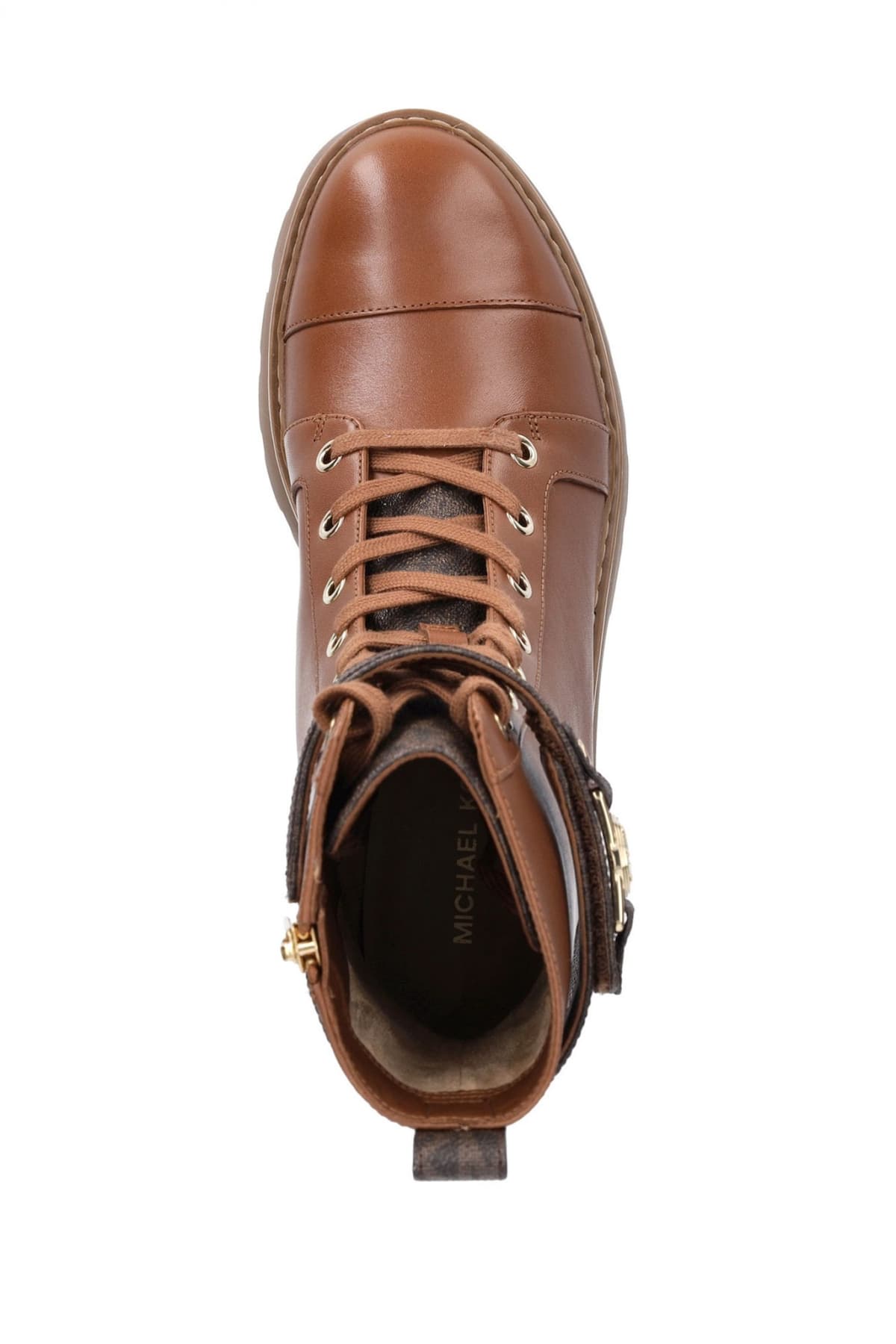 MICHAEL KORS ΠΑΠΟΥΤΣΙΑ ΜΠΟΤΑΚΙΑ MANDY LACE UP BOOTIE KOΡΔΟΝΙΑ ΦΕΡΜΟΥΑΡ LOGO TAMΠΑ/ΚΑΦΕ