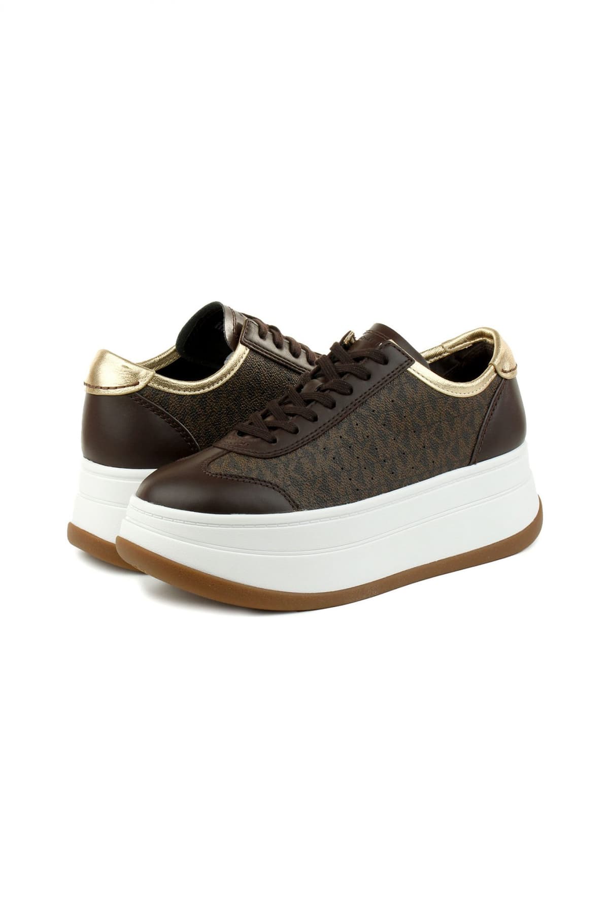 MICHAEL KORS ΠΑΠΟΥΤΣΙΑ SNEAKERS HAYES T TOE ALL OVER LOGO KΑΦΕ