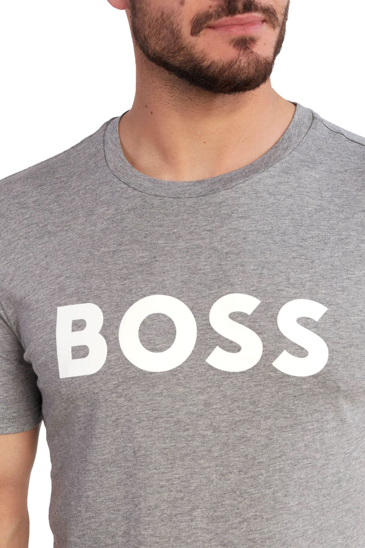 BOSS CASUAL T-SHIRT ΜΕ ΣΤΑΜΠΑ REGULAR FIT THINKIG 1 ΓΚΡΙ