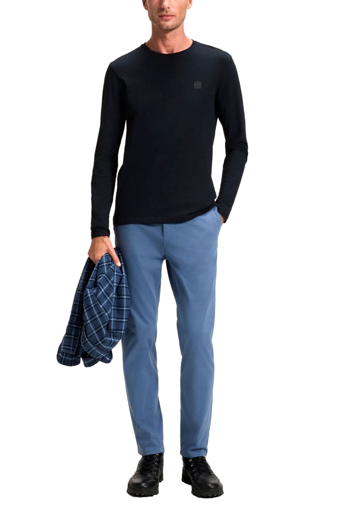 BOSS CASUAL T-SHIRT ΜΑΚΡΥΜΑΝΙΚΟ REGULAR FIT TACKS ΜΠΛΕ