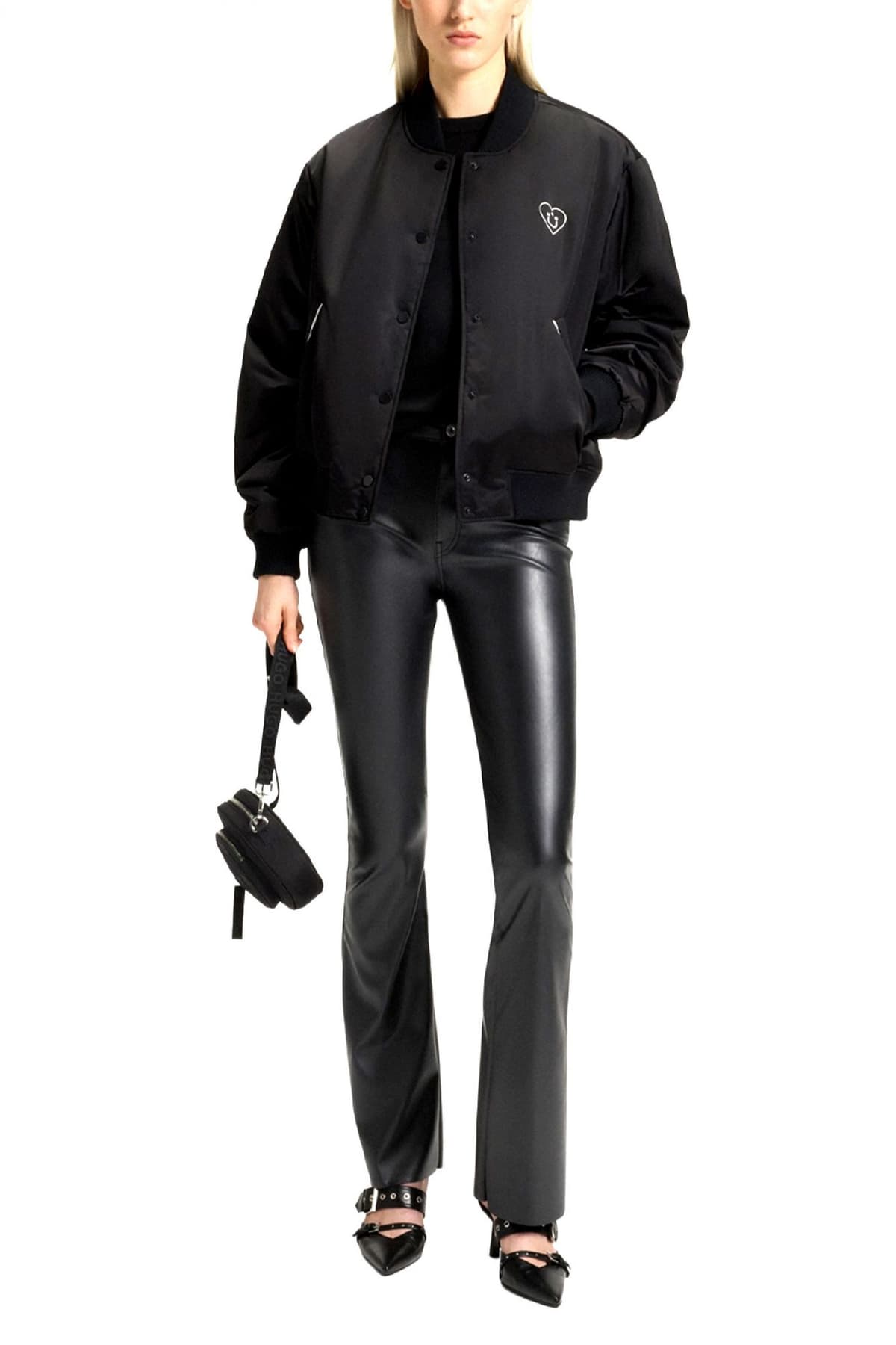 HUGO BLUE ΠΑΝΤΕΛΟΝΙ FAUX LEATHER HABLEU-1_B FLAIR ΜΑΥΡΟ