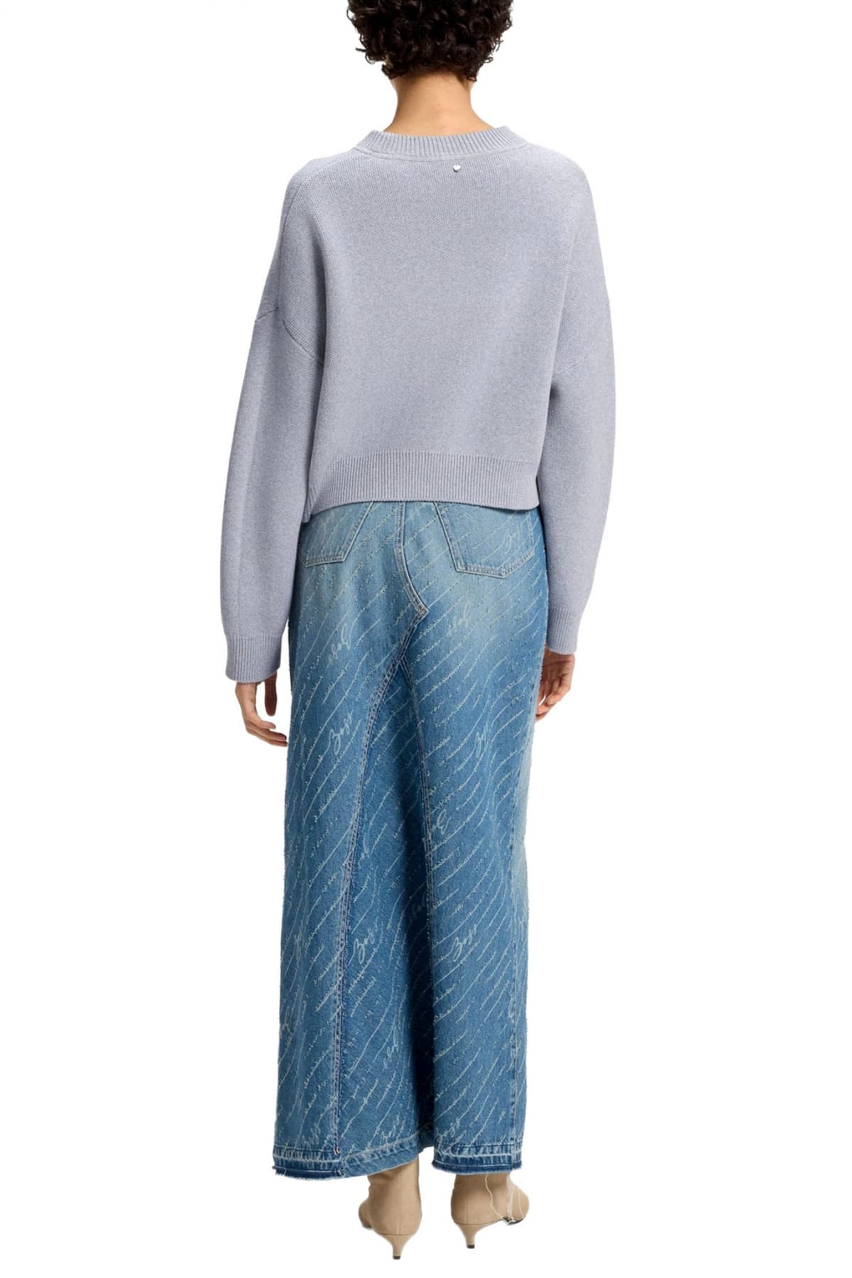 BOSS ΠΟΥΛΟΒΕΡ C_FINEVRA CREW NECK CROPPED LOGO ΓΚΡΙ