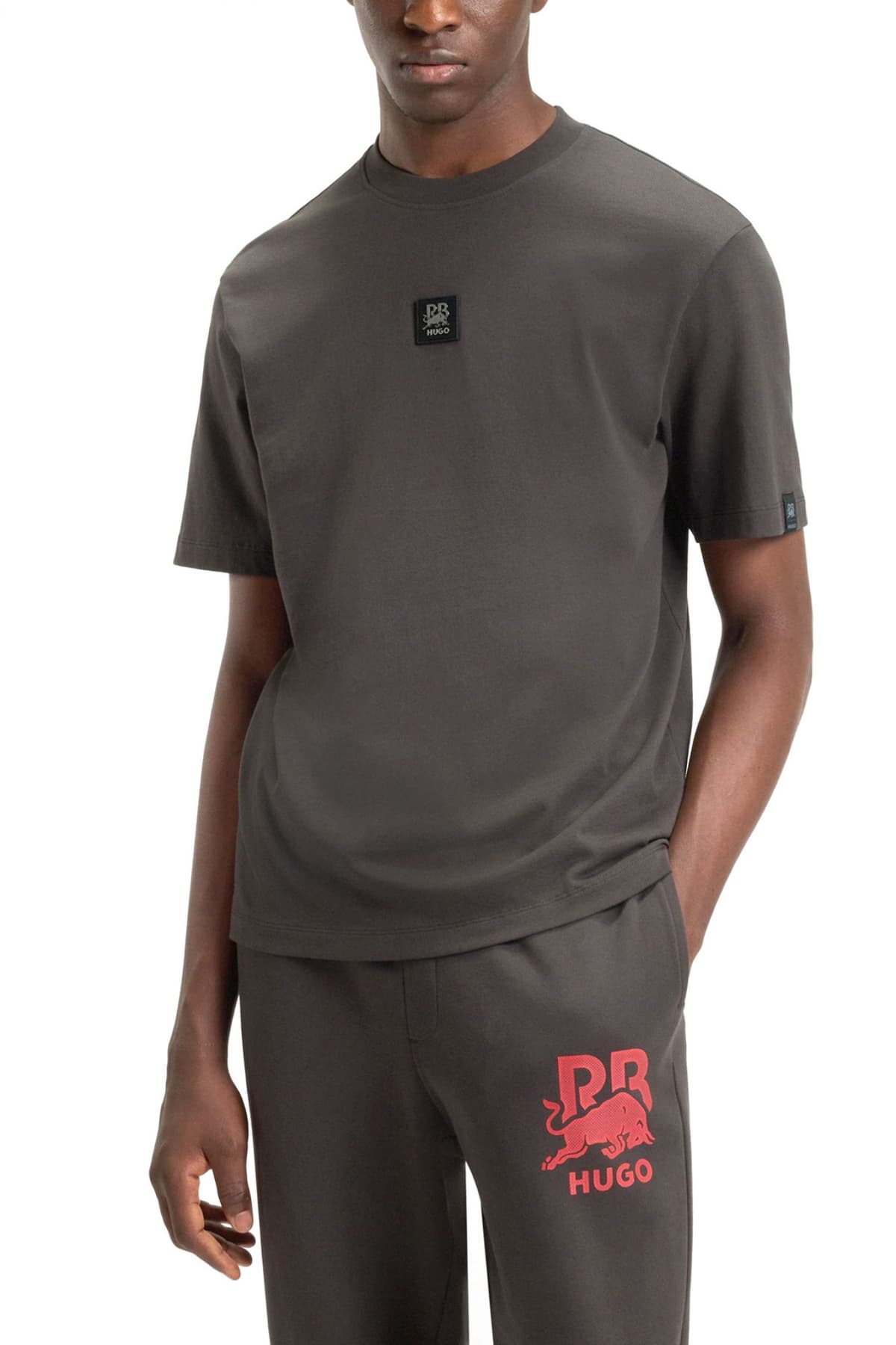 HUGO T-SHIRT DOGOS_RB LOGO ΣΚΟΥΡΟ ΓΚΡΙ