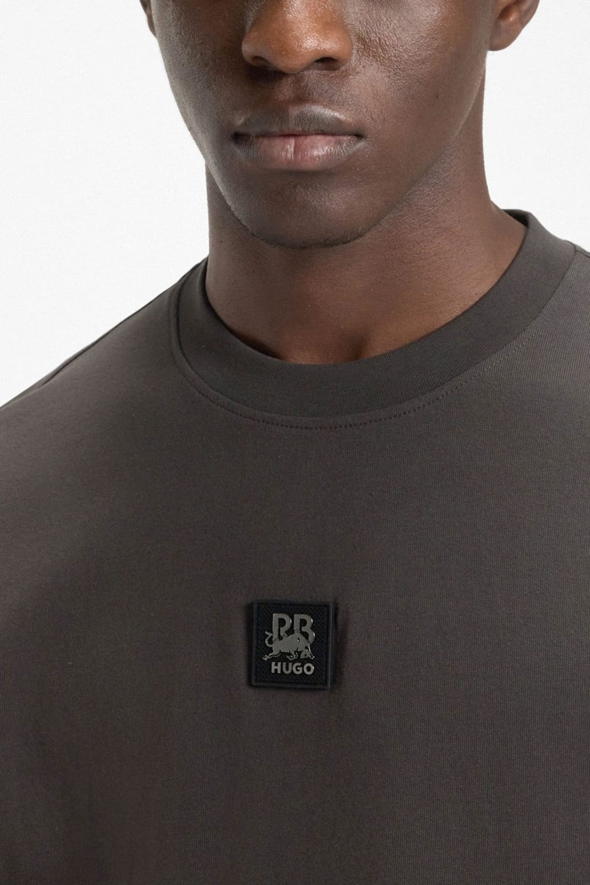 HUGO T-SHIRT DOGOS_RB LOGO ΣΚΟΥΡΟ ΓΚΡΙ