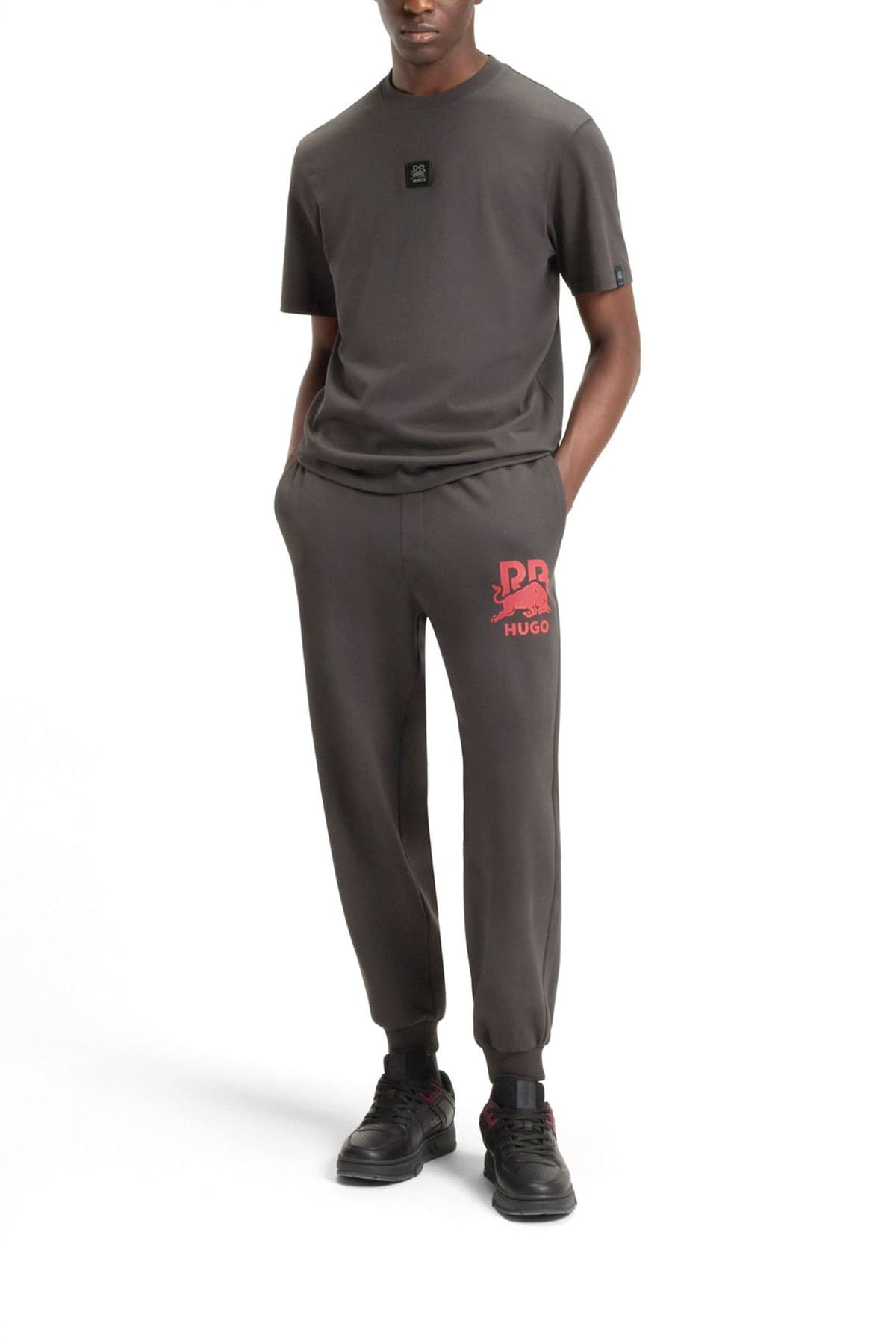 HUGO T-SHIRT DOGOS_RB LOGO ΣΚΟΥΡΟ ΓΚΡΙ