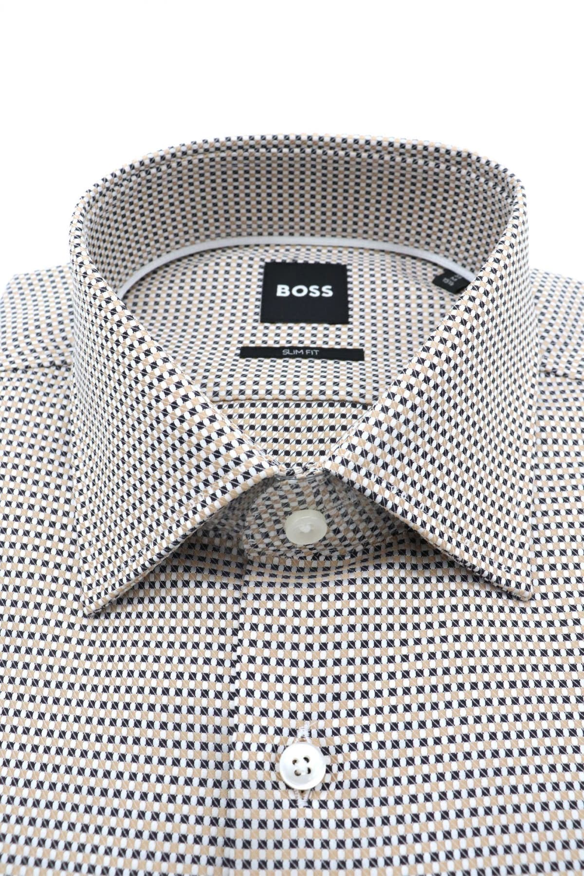 BOSS ΠΟΥΚΑΜΙΣΟ ΜΙΚΡΟΣΧΕΔΙΟ SLIM FIT H-HANK-KENT-C1-214 ΜΠΕΖ